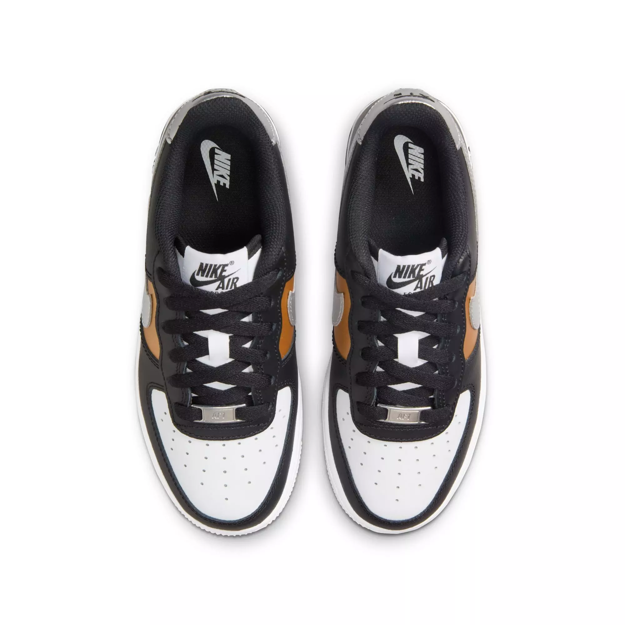 Nike Air Force 1 "Black/Metallic Silver/White" Preschool Girls' Shoe - WHITE/BLACK/GOLD