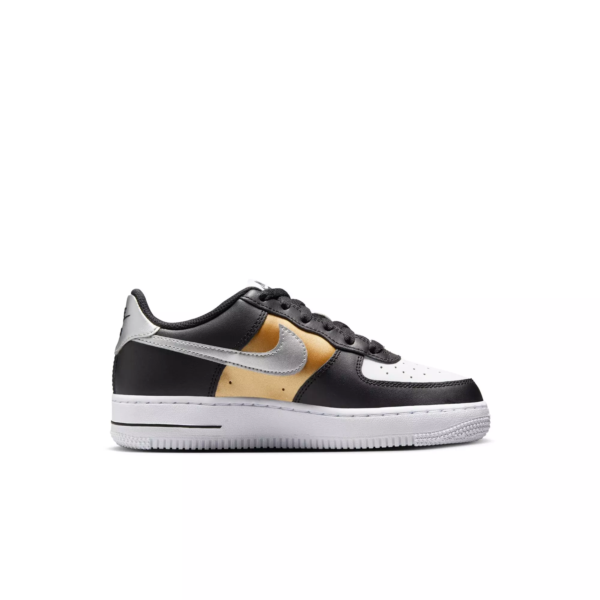Nike Air Force 1 "Black/Metallic Silver/White" Preschool Girls' Shoe - WHITE/BLACK/GOLD