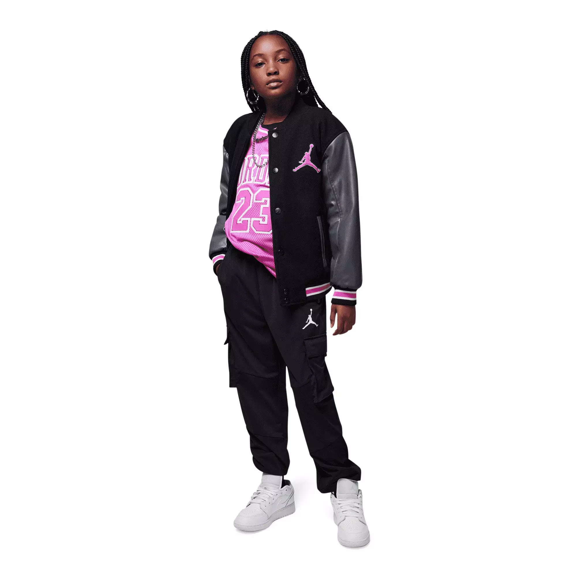 Jordan Big Girls' Varsity Jacket - BLACK/PINK