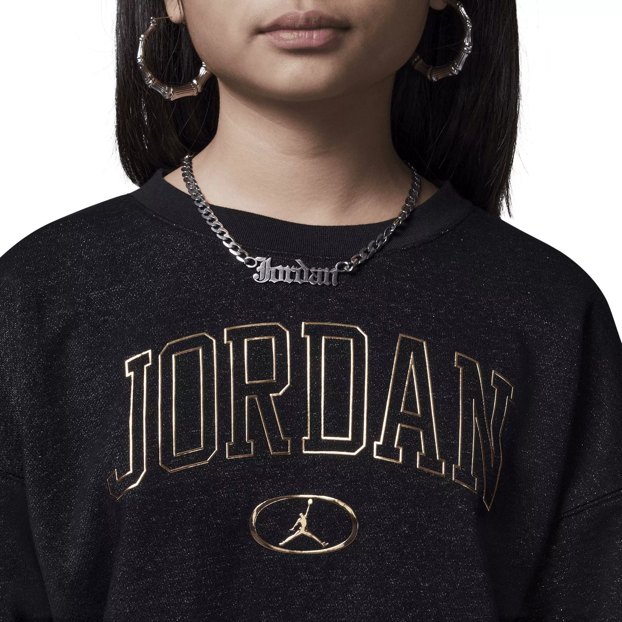 Jordan Big Girls' 1st Crew Sweatshirt - BLACK/GOLD