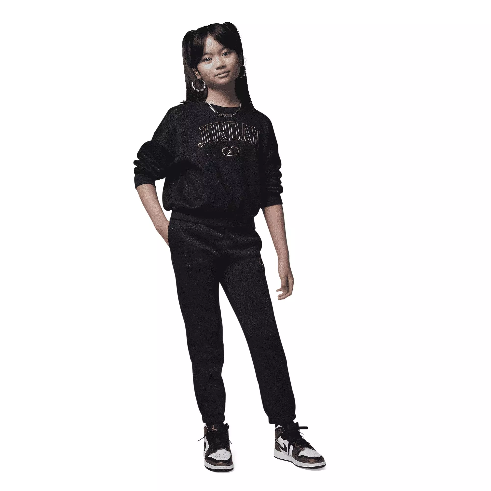 Jordan Big Girls' 1st Crew Sweatshirt - BLACK/GOLD