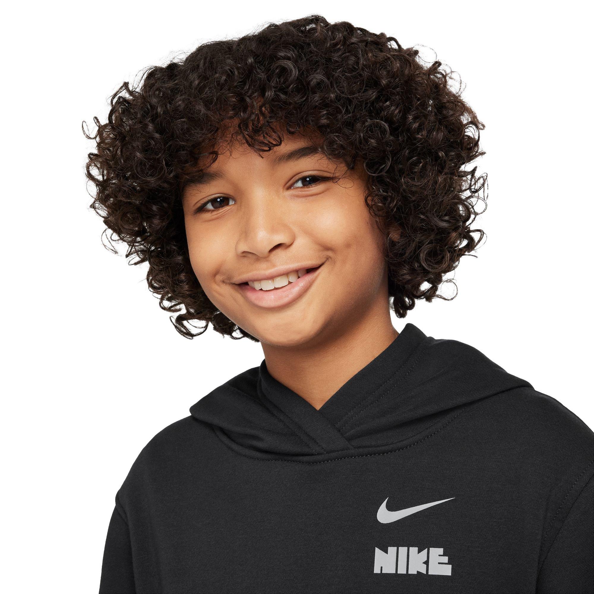 Nike Big Boys' Sportswear Club Fleece Logo Pullover Hoodie - BLACK Thumbnail View 3