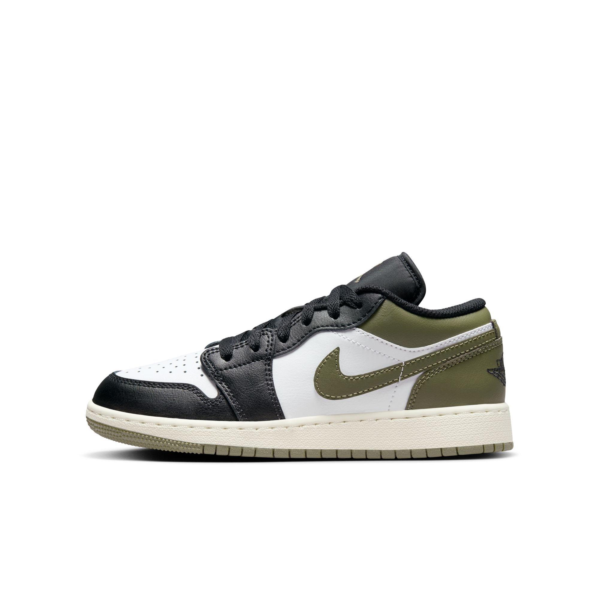 Jordan 1 Low Grade School Boys' "Black/White/Medium Olive" Shoe