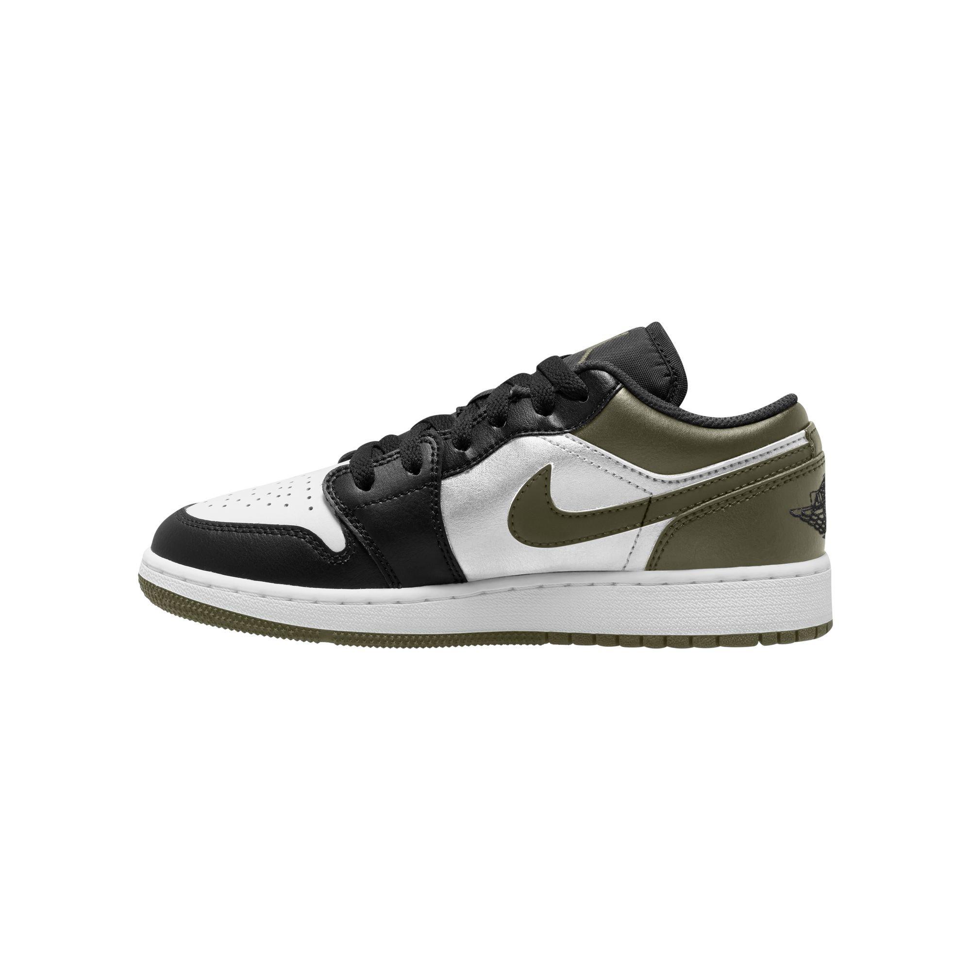 Jordan 1 Low Grade School Boys' "Black/White/Medium Olive" Shoe