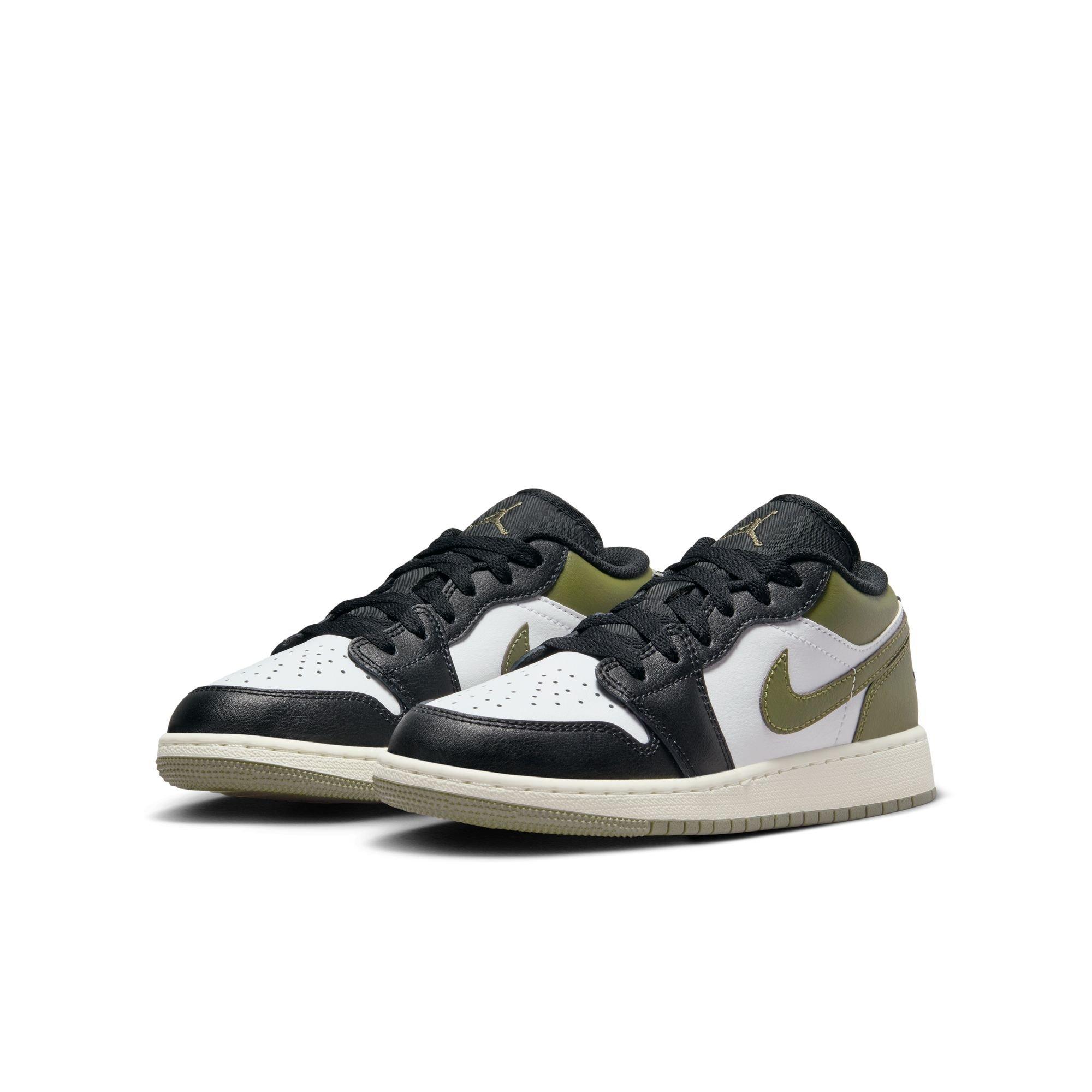 Jordan 1 Low Grade School Boys' "Black/White/Medium Olive" Shoe