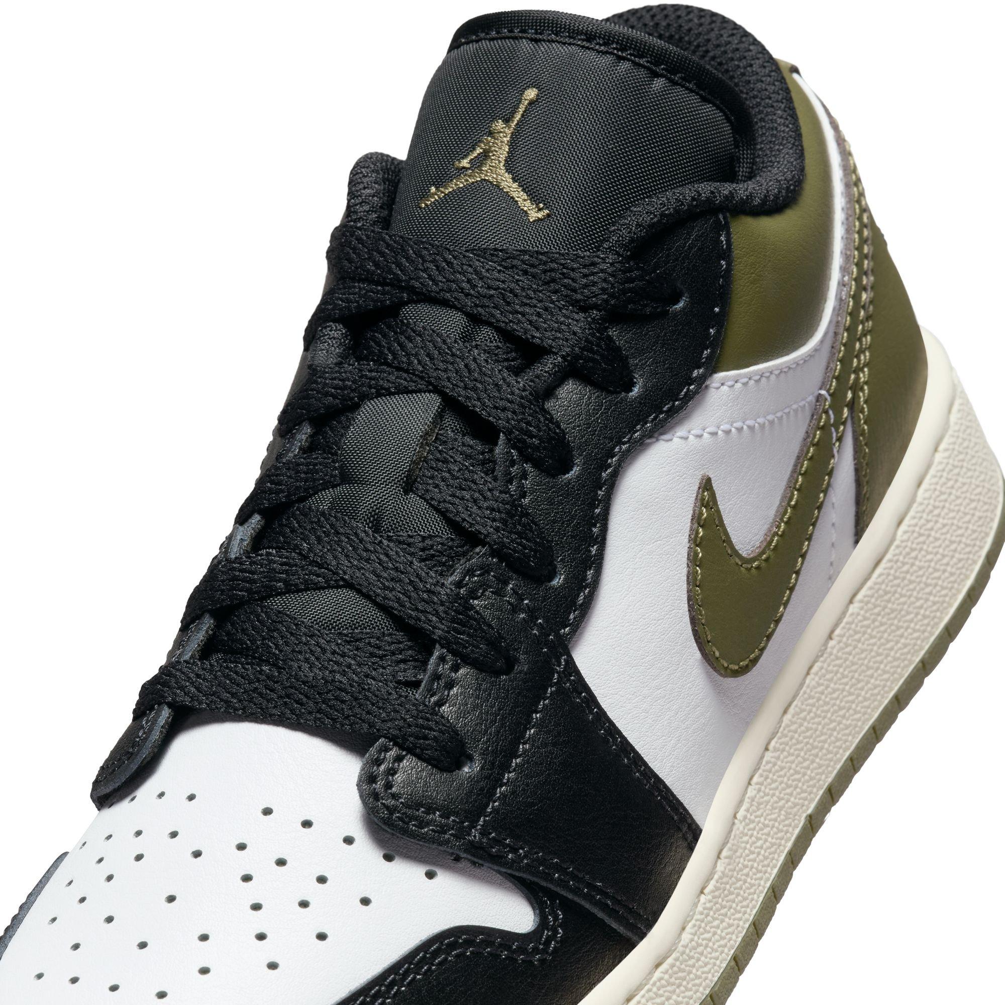 Jordan 1 Low Grade School Boys' "Black/White/Medium Olive" Shoe