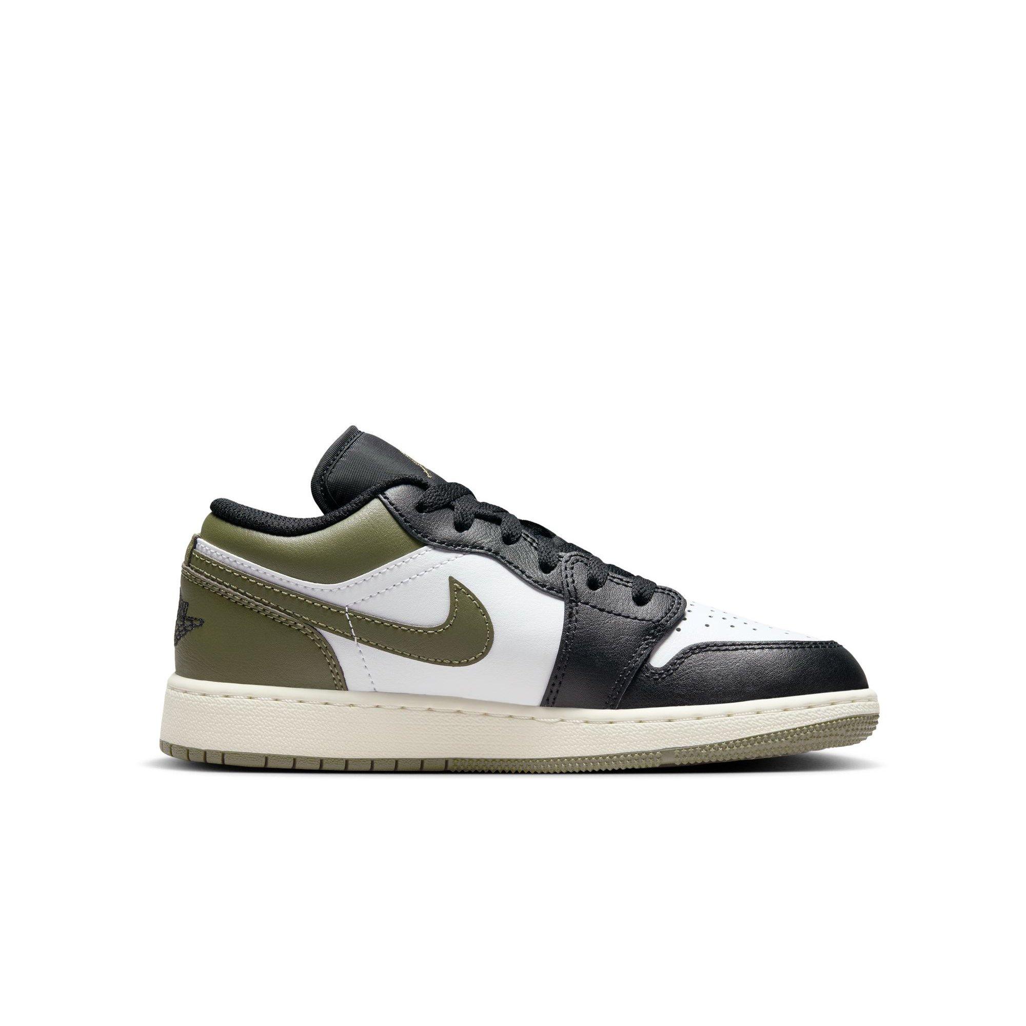 Jordan 1 Low Grade School Boys' "Black/White/Medium Olive" Shoe