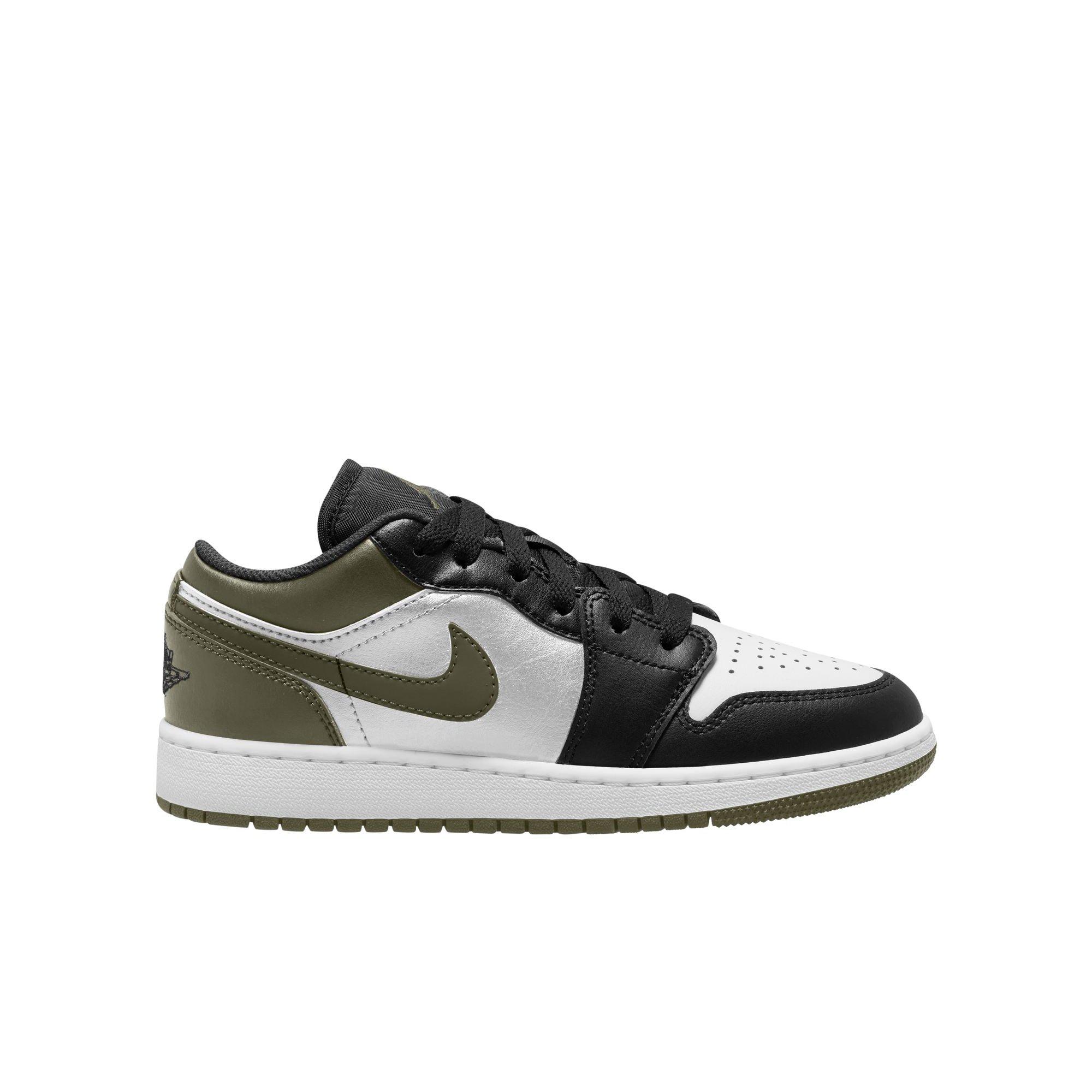 Jordan 1 Low "Black/White/Medium Olive" Grade School Boys' Shoe