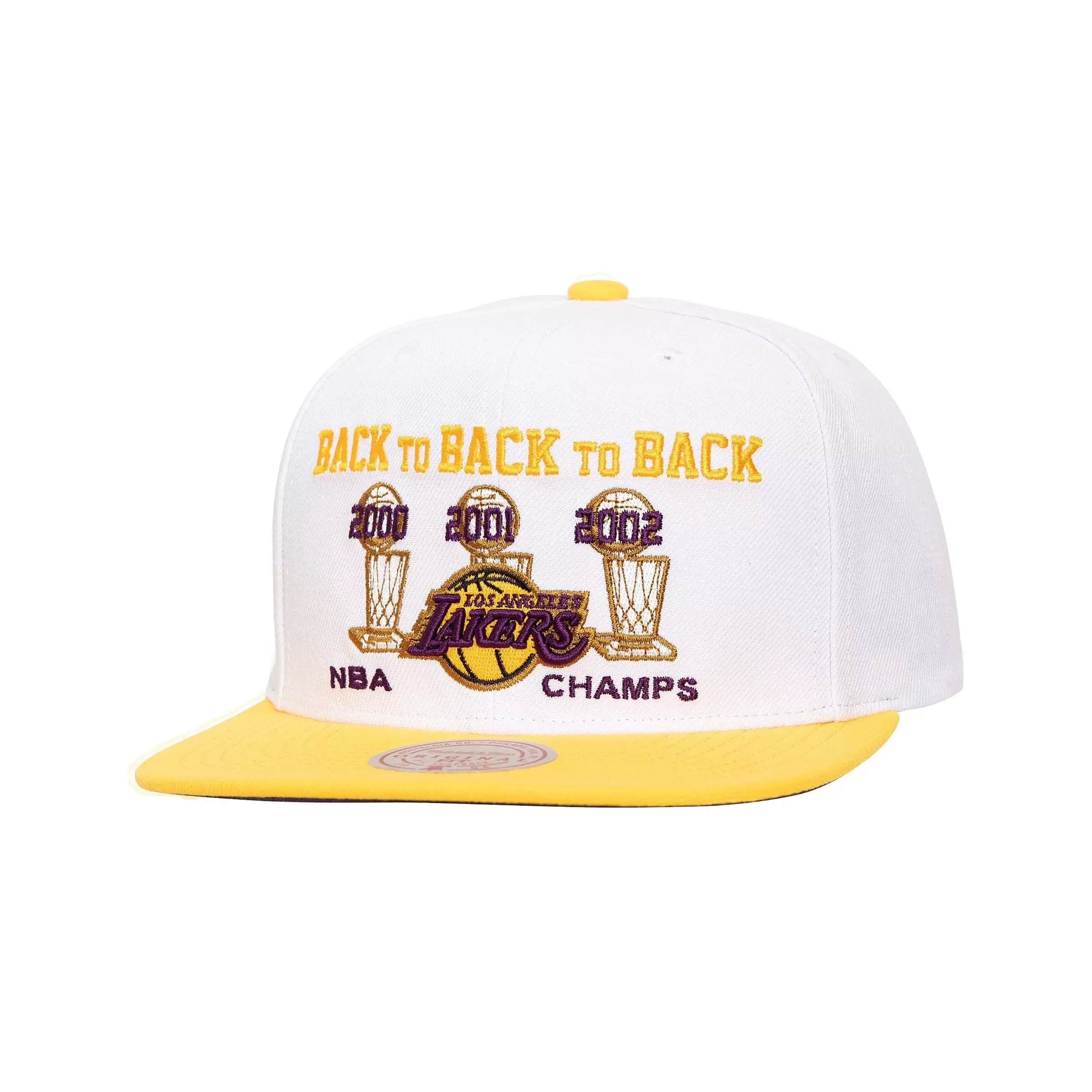 Mitchell & Ness Los Angeles Lakers NBA Back To Back To Back Champs Snapback Hat-White/Yellow - WHITE/YELLOW