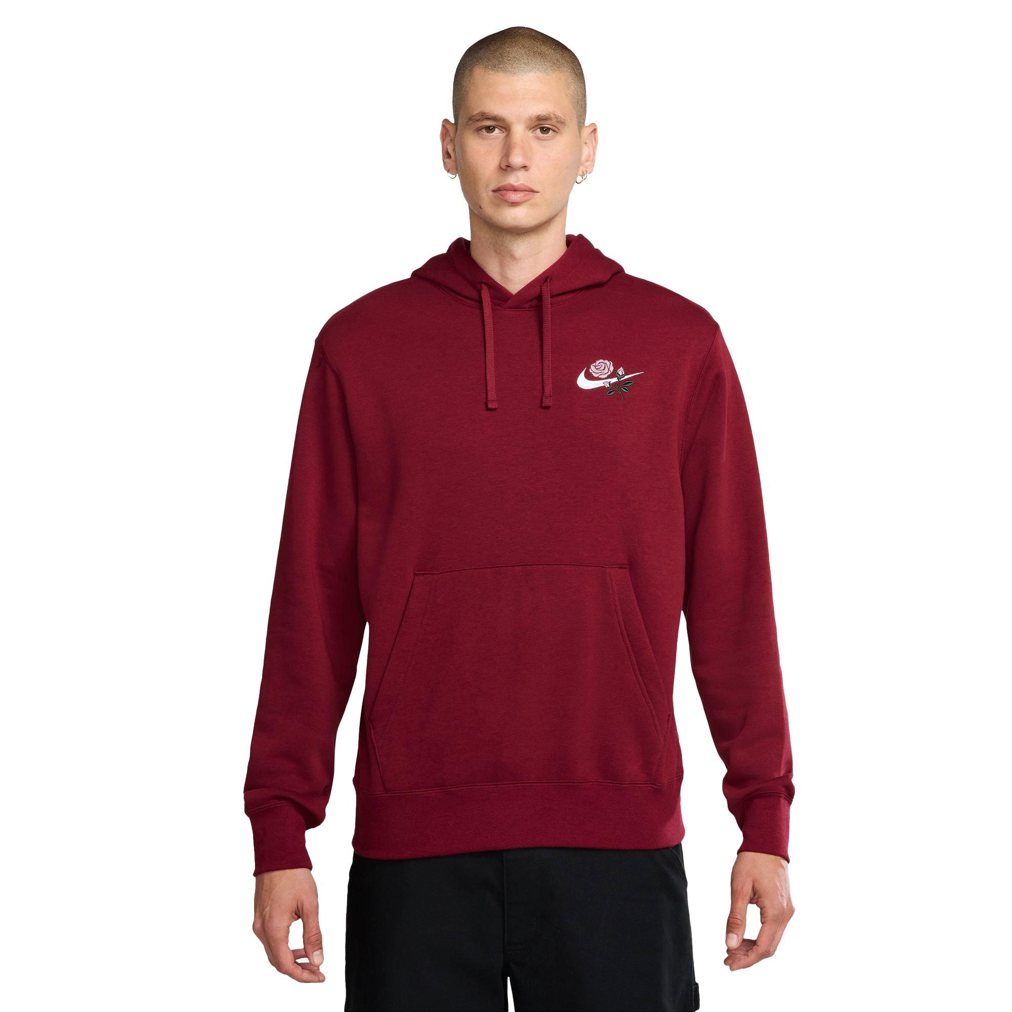 Red nike club fleece hoodie on sale