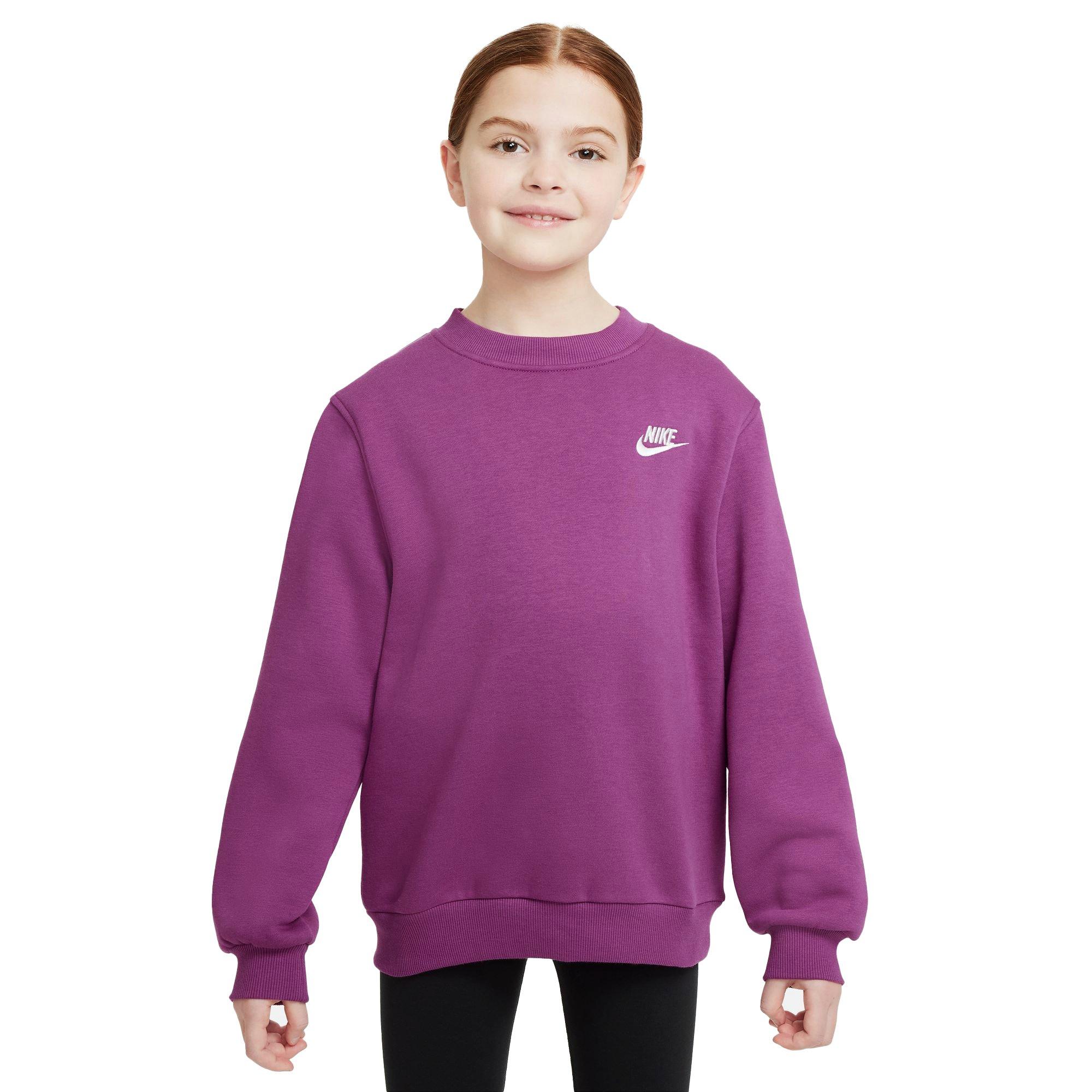 Nike Big Girls' Sportswear Club Fleece Crewneck Sweatshirt-Purple - PURPLE