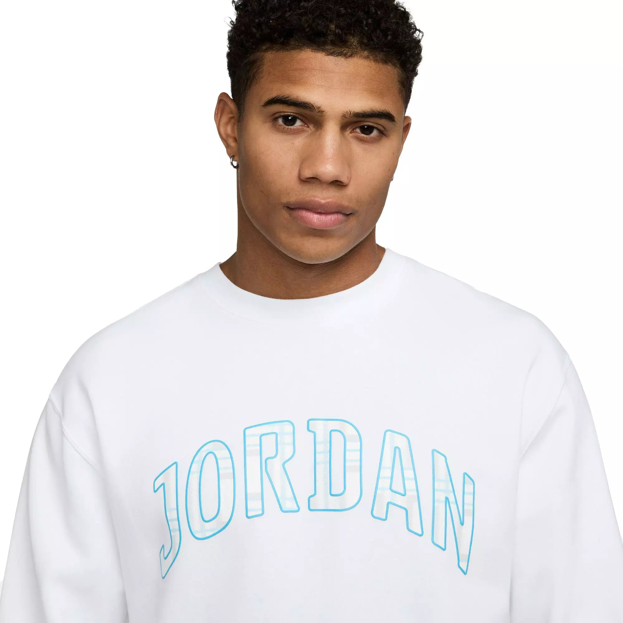Jordan Men's Essentials Fleece Holiday Plaid Crewneck Sweatshirt - WHITE