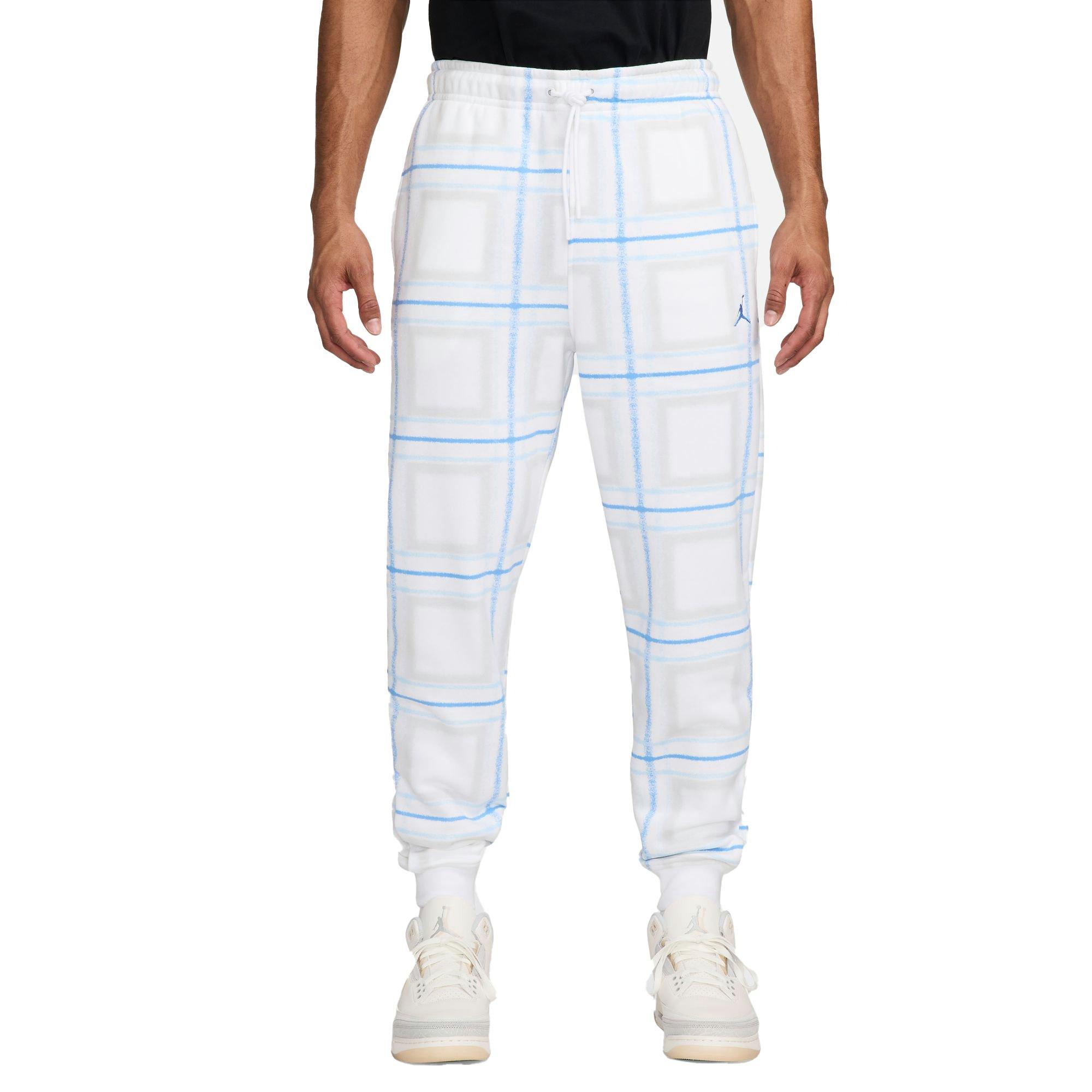 Jordan Men's Essentials Fleece Holiday Plaid Pants -White - WHITE