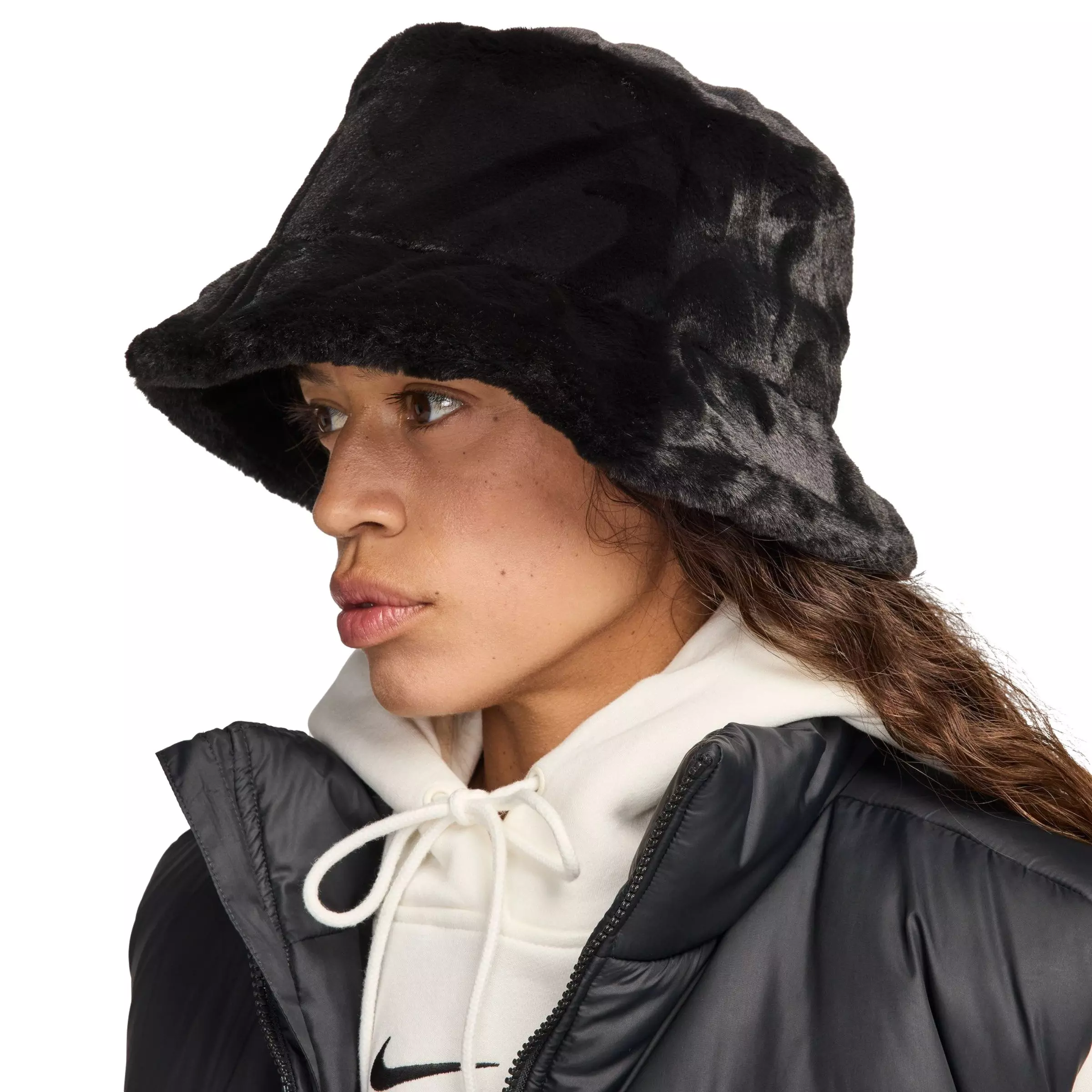 Nike Faux Fur Bucket Hat-Black - BLACK