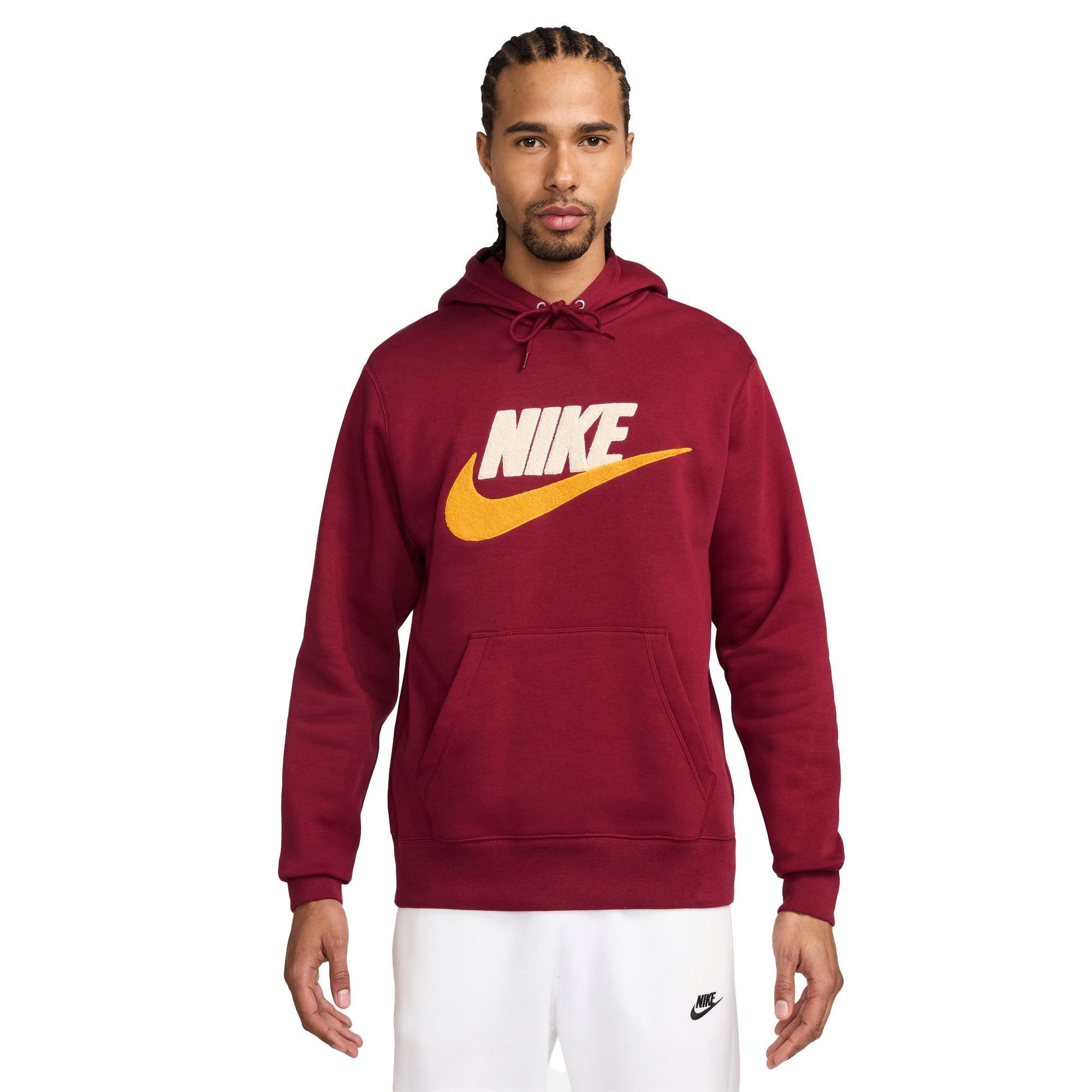 Nike Men's Club Fleece Pullover Hoodie-Red - RED