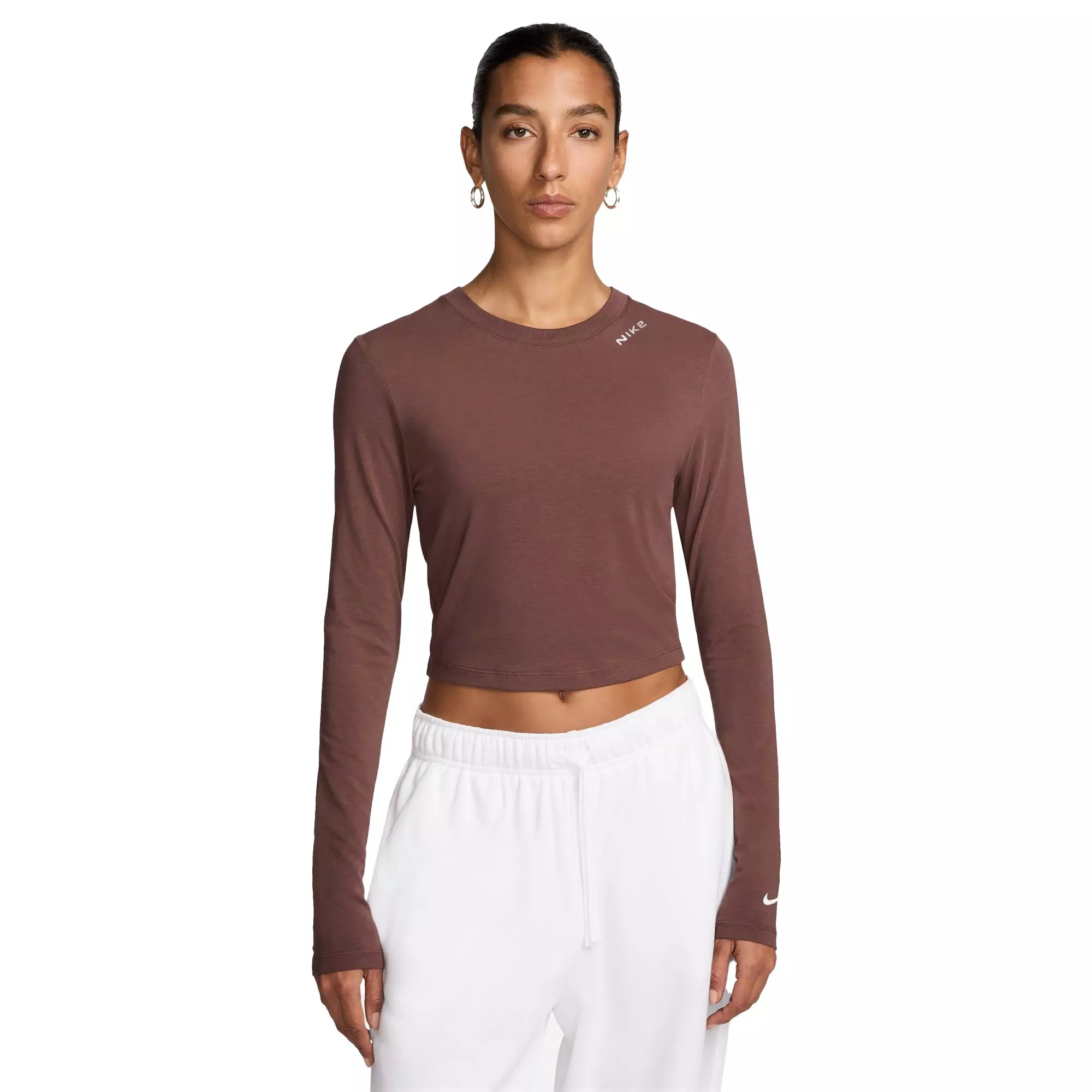 Nike Women's Sportswear Chill Knit Slim Long-Sleeve Crop Shirt-Red - RED