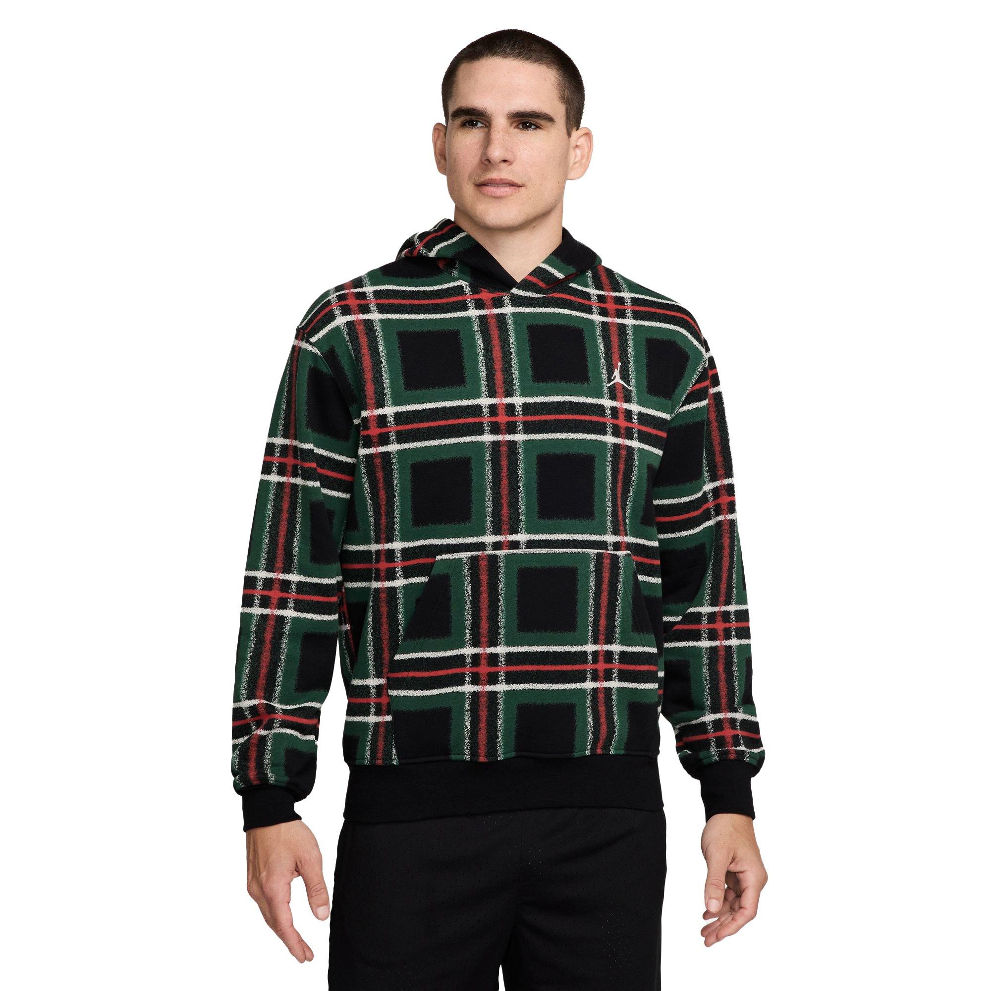 Jordan Men's Essentials Fleece Holiday Plaid Pullover Hoodie - BLACK