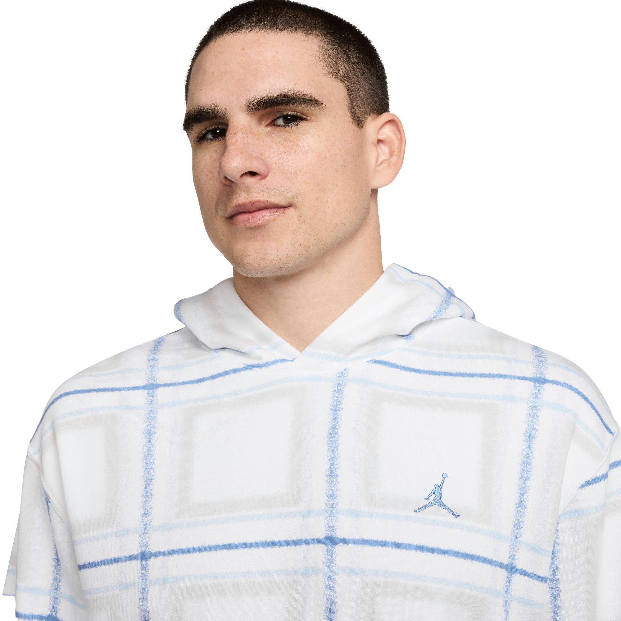 Jordan Men's Essentials Fleece Holiday Plaid Pullover Hoodie-White/Blue - WHITE/BLUE Thumbnail View 3