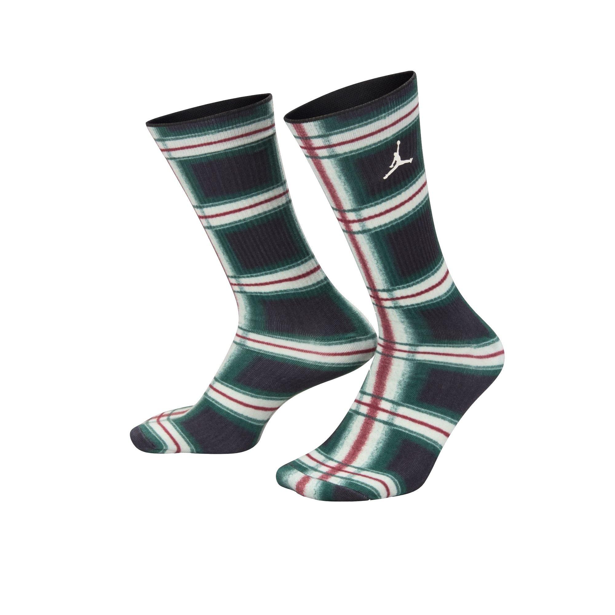 Jordan Essential Plaid Crew Socks - Black/Varsity Red/Gorge Green - BLACK/GREEN