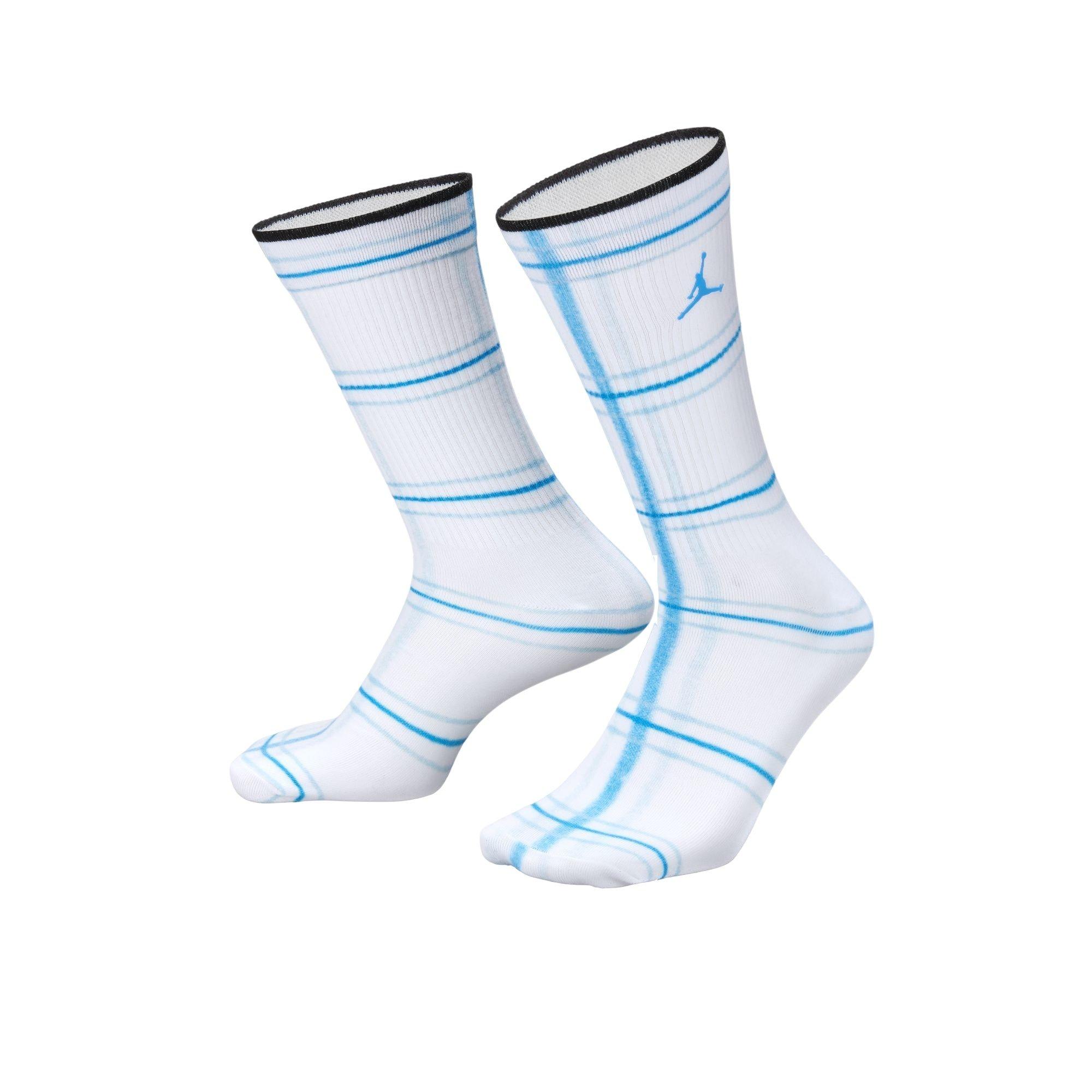 Jordan Essential Plaid Crew Socks - White/Ice ​Blue - WHITE/BLUE