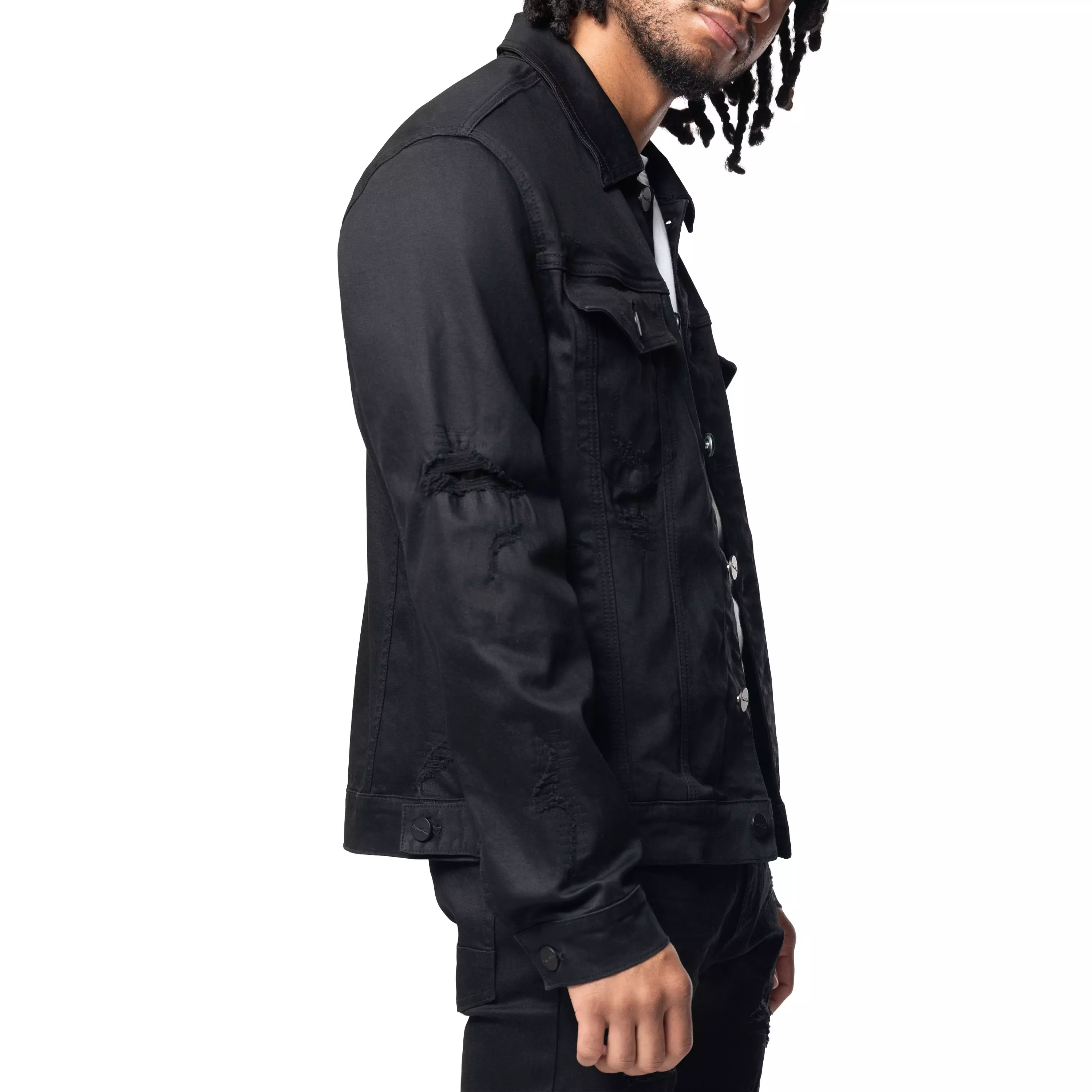 Smoke Rise Men's Vintage Wash Denim Jacket - Jet Black - BLACK