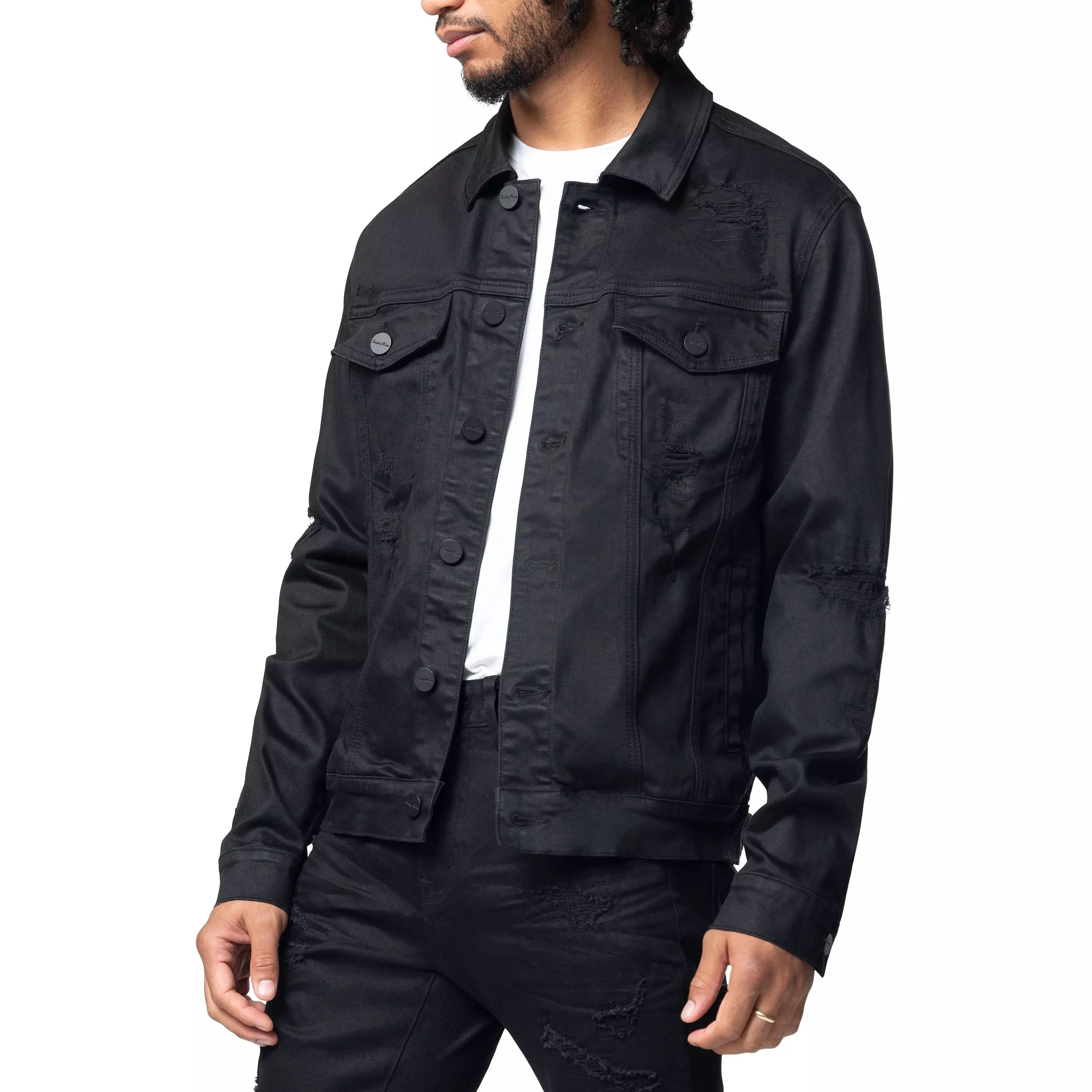 Smoke Rise Men's Vintage Wash Denim Jacket - Jet Black - BLACK