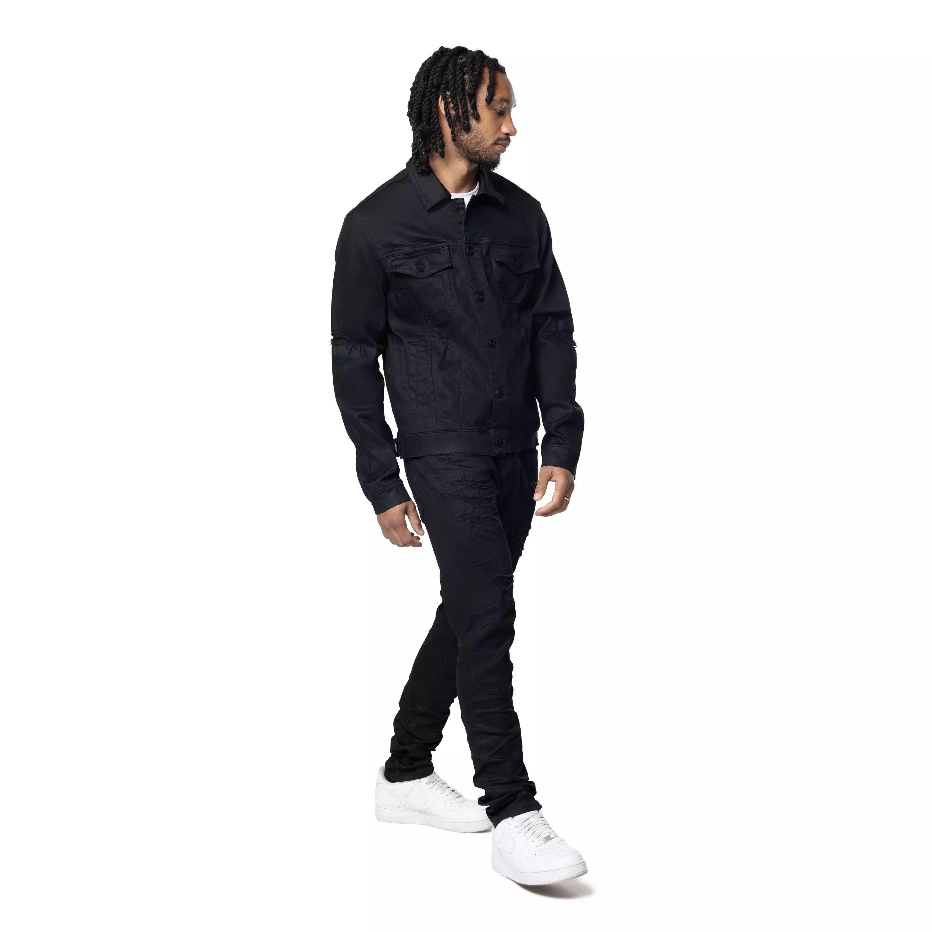 Smoke Rise Men's Vintage Wash Denim Jacket - Jet Black - BLACK