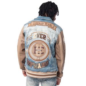 Smoke Rise Men's Varsity Denim Jacket - Blue/Brown