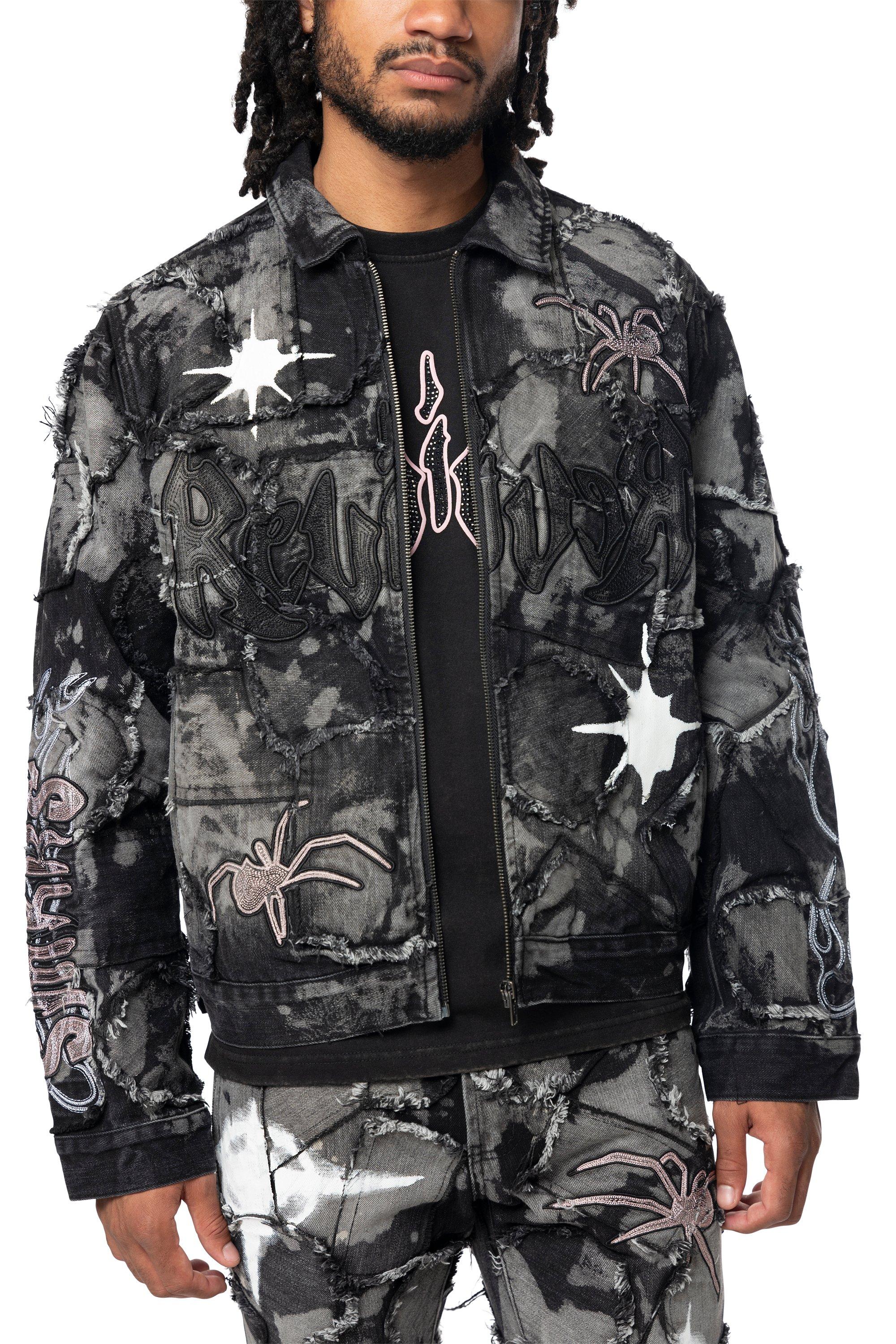 Smoke Rise Men's Dystopia Patch Denim Jacket - Black - BLACK Thumbnail View 1