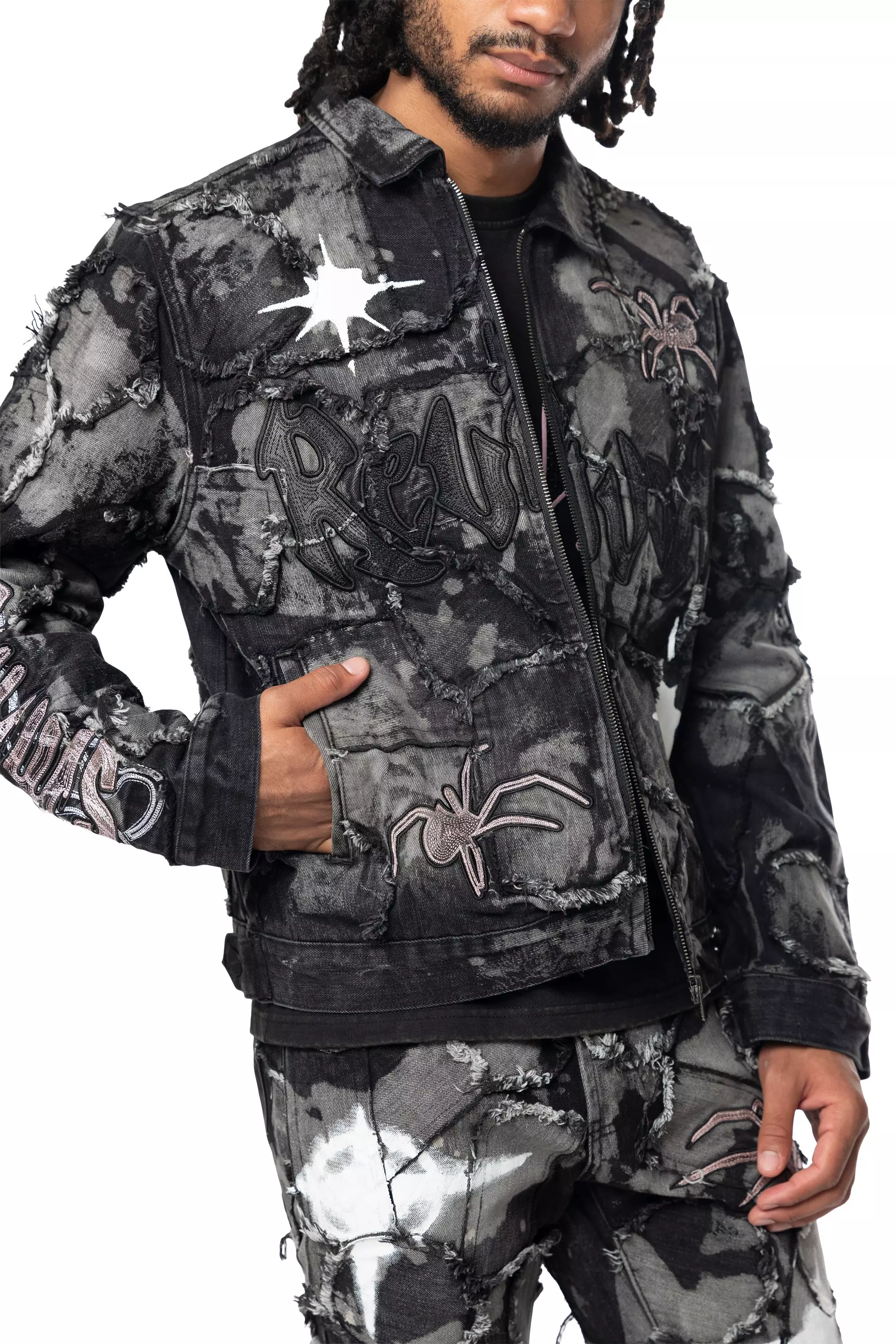 Smoke Rise Men's Dystopia Patch Denim Jacket - Black - BLACK