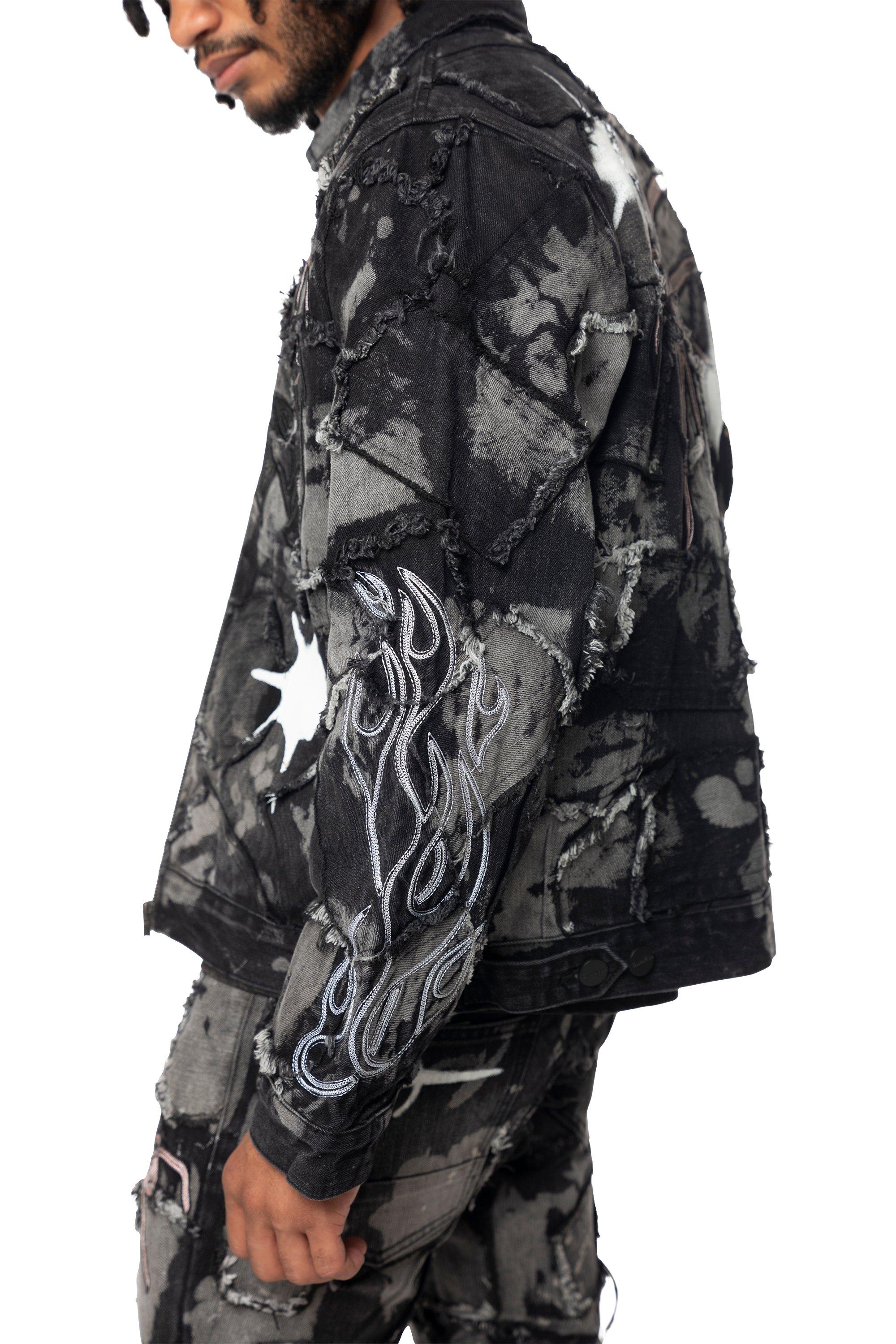 Smoke Rise Men's Dystopia Patch Denim Jacket - Black - BLACK Thumbnail View 4