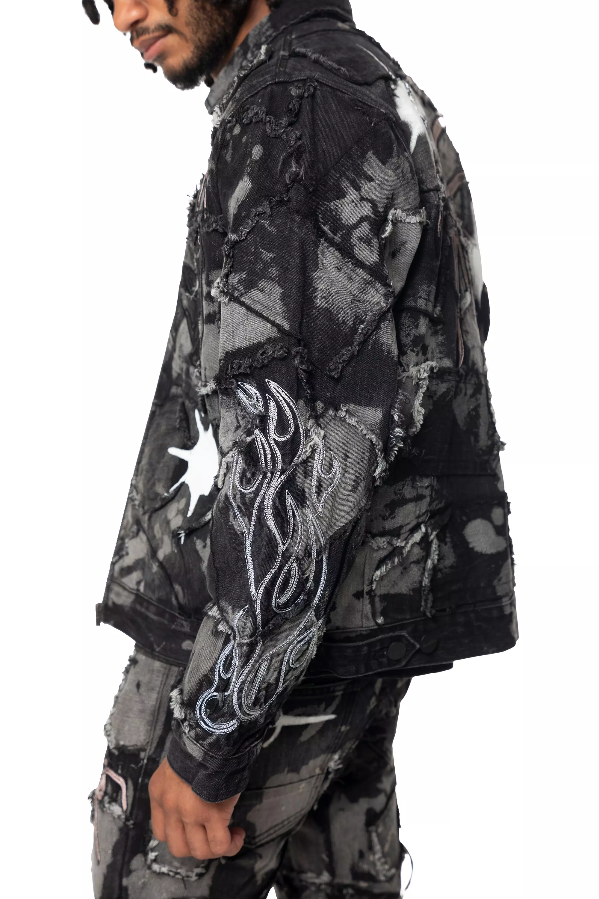 Smoke Rise Men's Dystopia Patch Denim Jacket - Black - BLACK