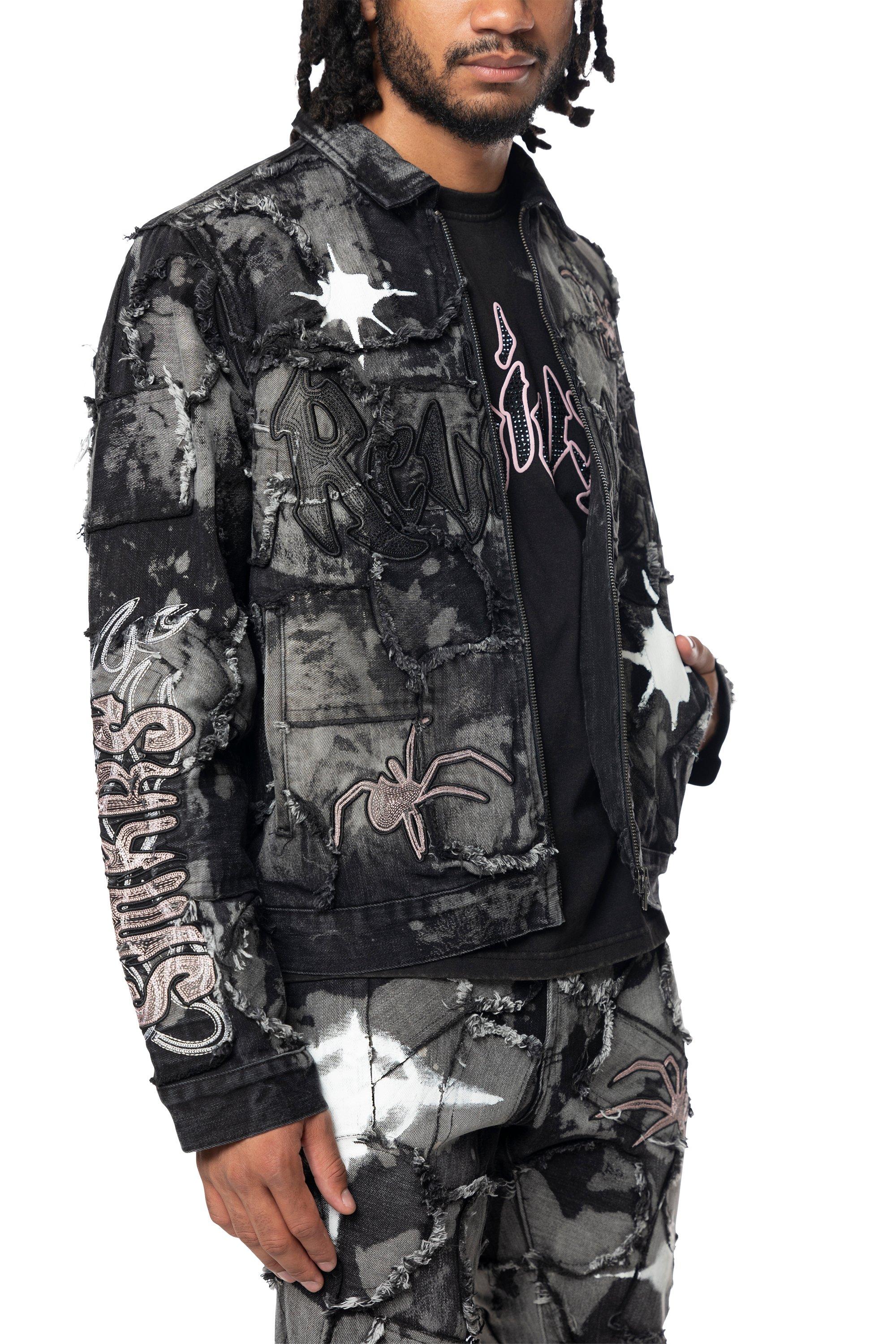 Smoke Rise Men's Dystopia Patch Denim Jacket - Black - BLACK Thumbnail View 5