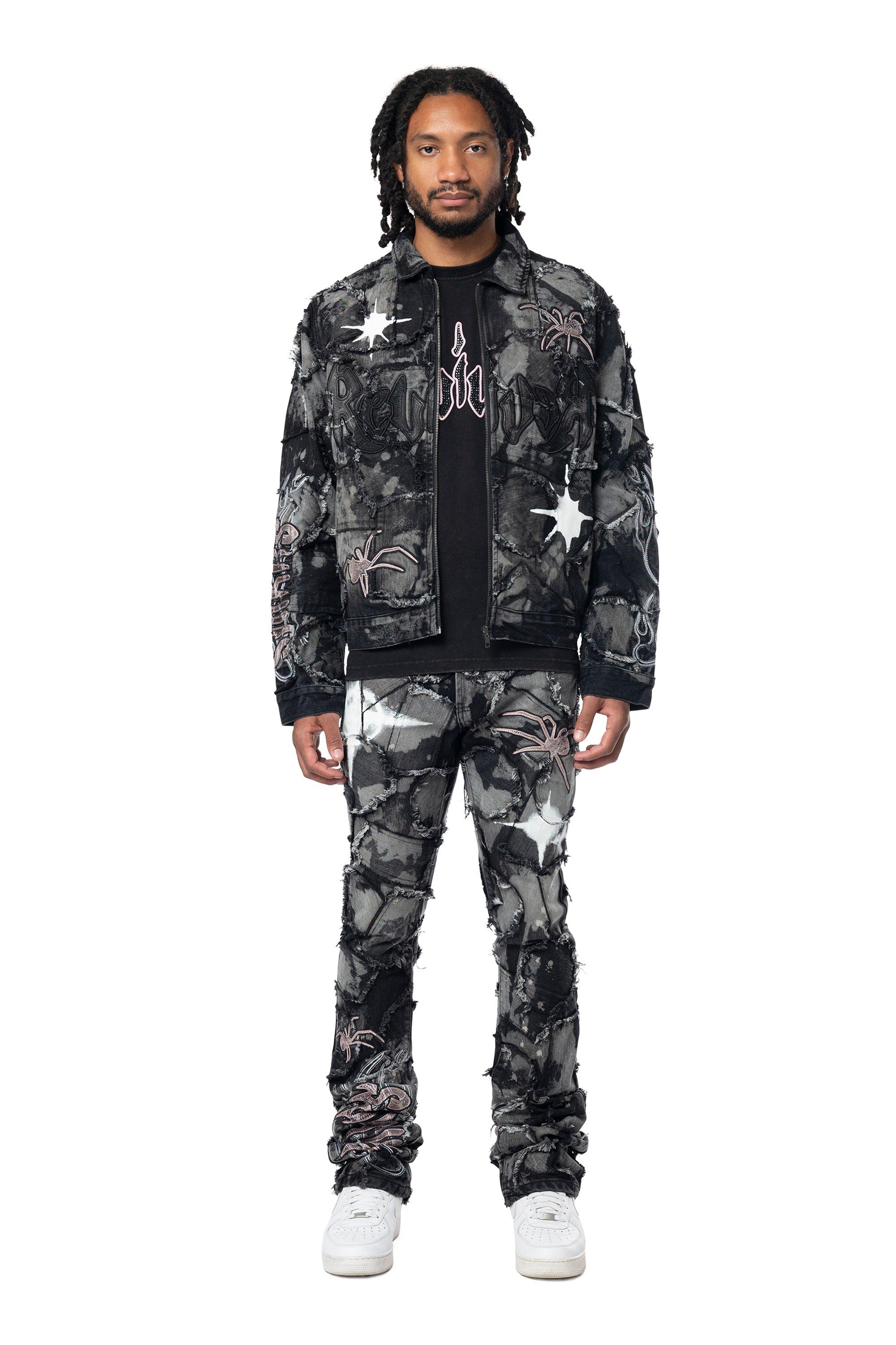 Smoke Rise Men's Dystopia Patch Denim Jacket - Black - BLACK Thumbnail View 6