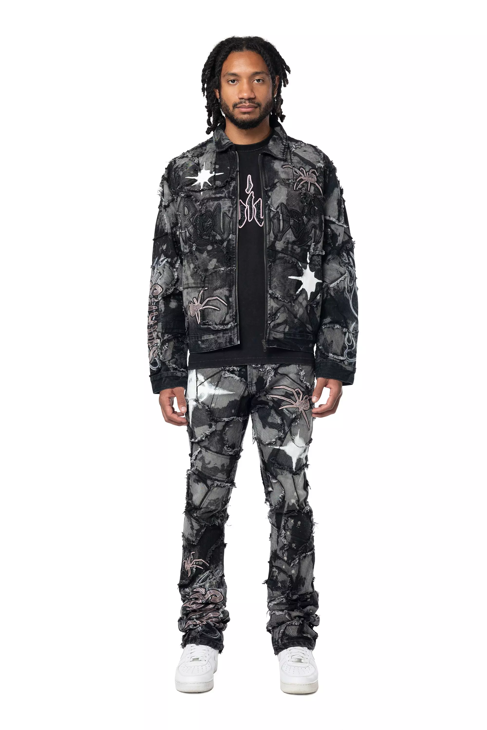 Smoke Rise Men's Dystopia Patch Denim Jacket - Black - BLACK