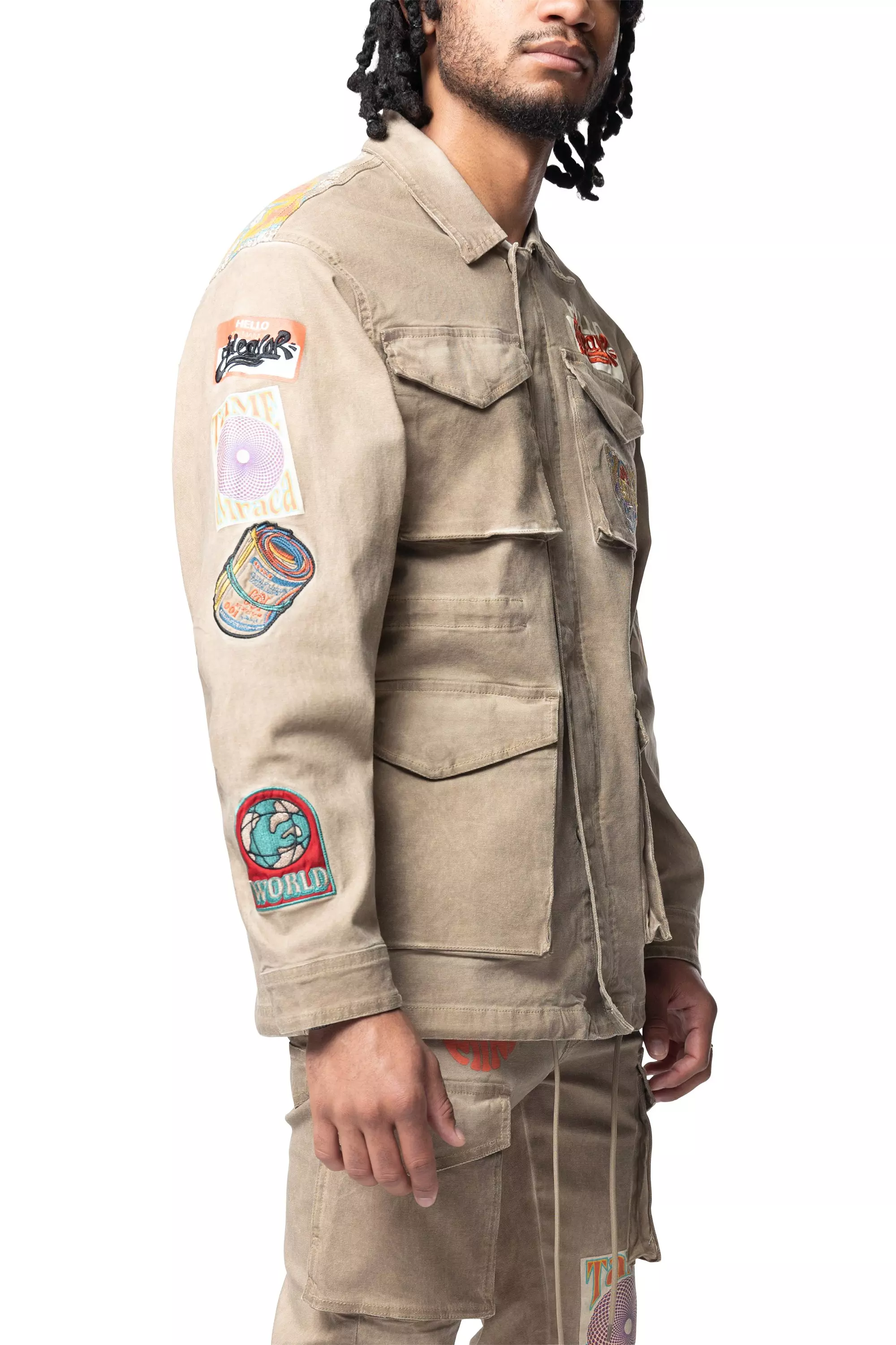 Smoke Rise Men's Groovy Doodle Jacket - Khaki - KHAKI