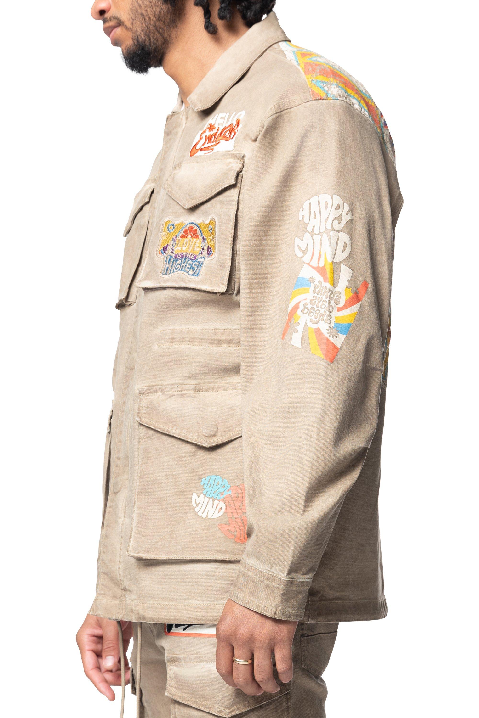 Smoke Rise Men's Groovy Doodle Jacket - Khaki - KHAKI Thumbnail View 4