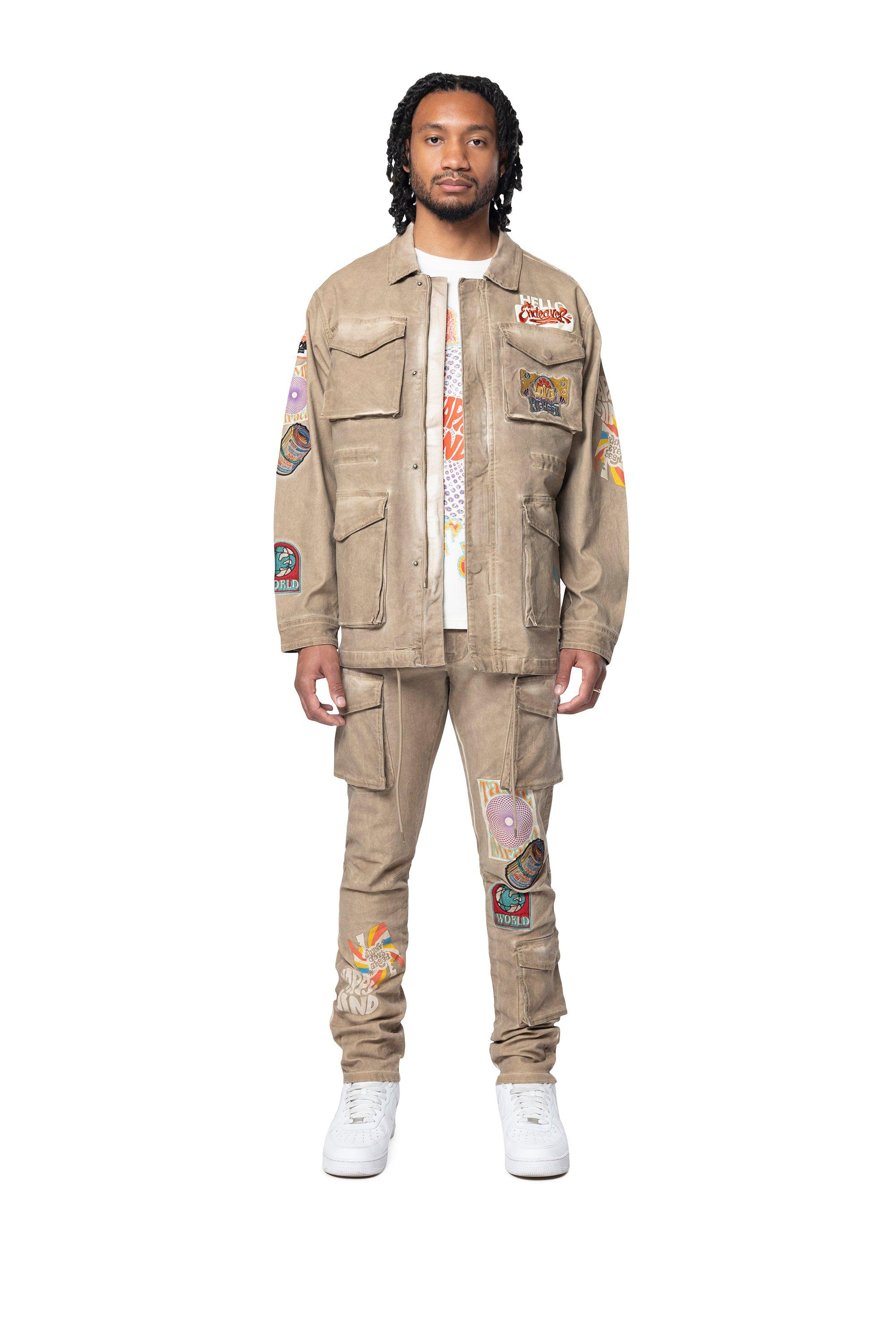 Smoke Rise Men's Groovy Doodle Jacket - Khaki - KHAKI Thumbnail View 5