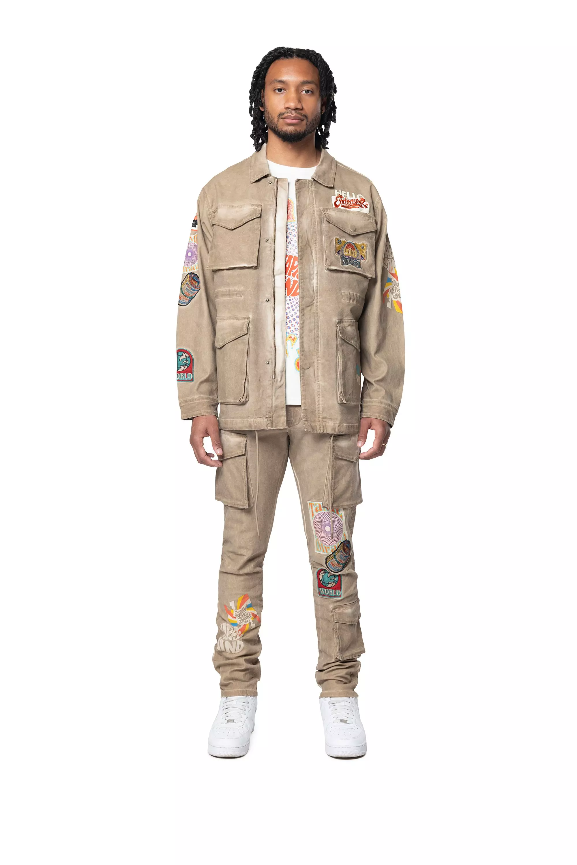 Smoke Rise Men's Groovy Doodle Jacket - Khaki - KHAKI