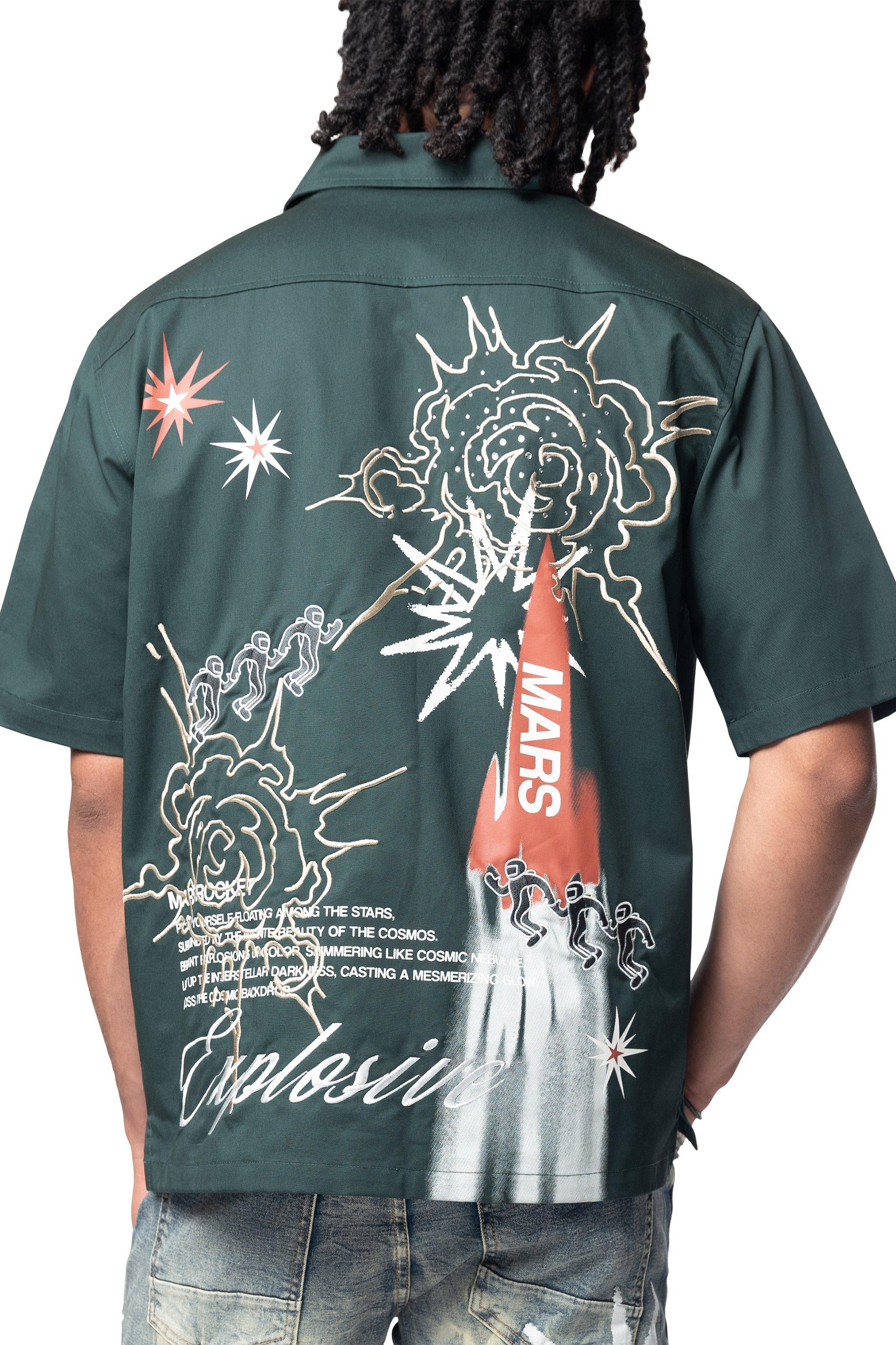 Smoke Rise Men's Explosive Woven Button Down - GREEN Thumbnail View 2