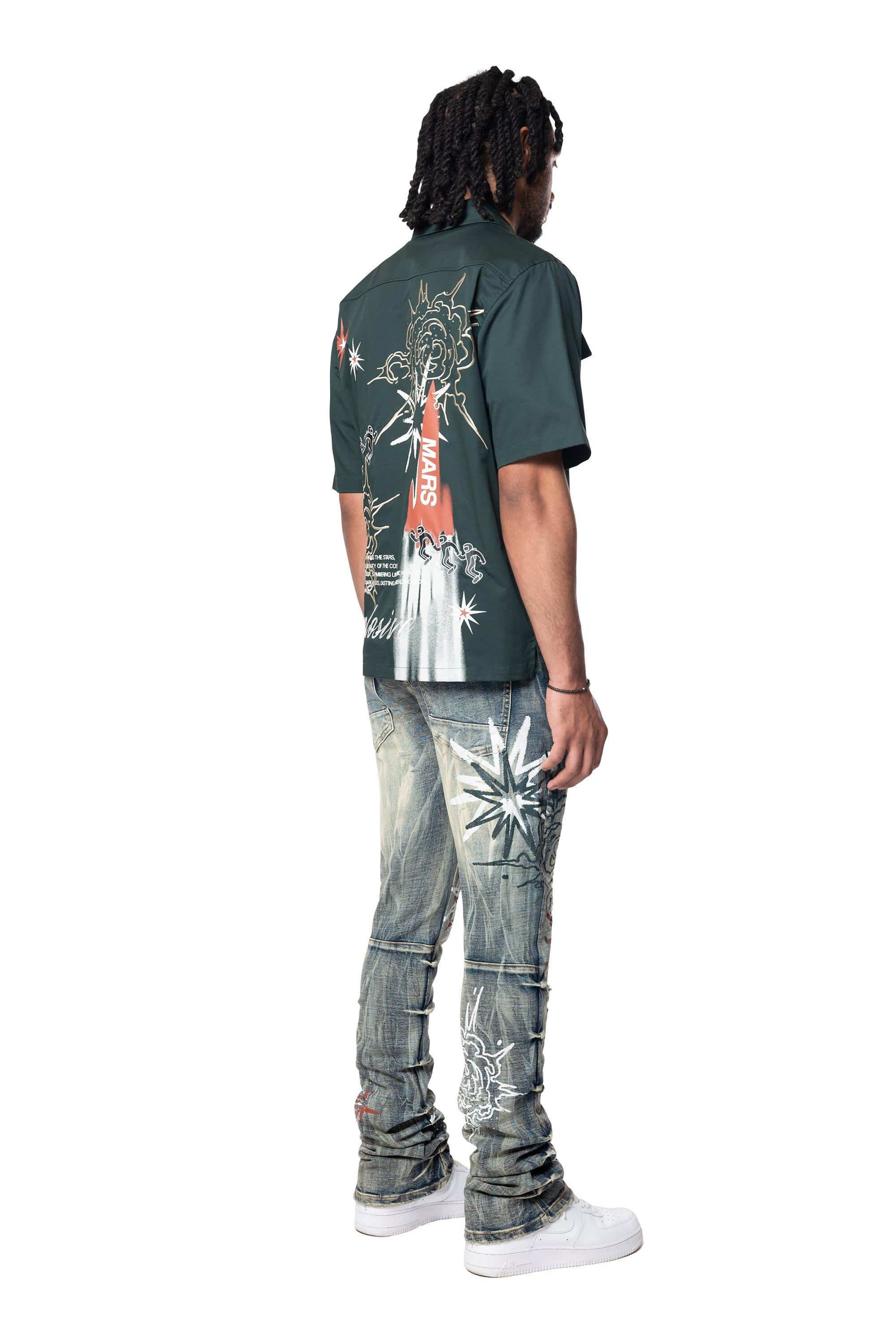 Smoke Rise Men's Explosive Woven Button Down - GREEN Thumbnail View 5