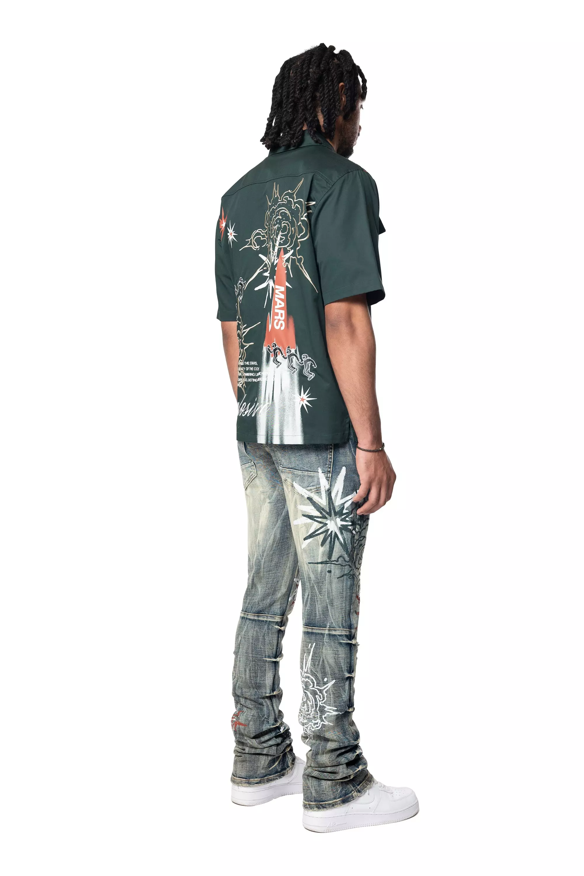 Smoke Rise Men's Explosive Woven Button Down - GREEN