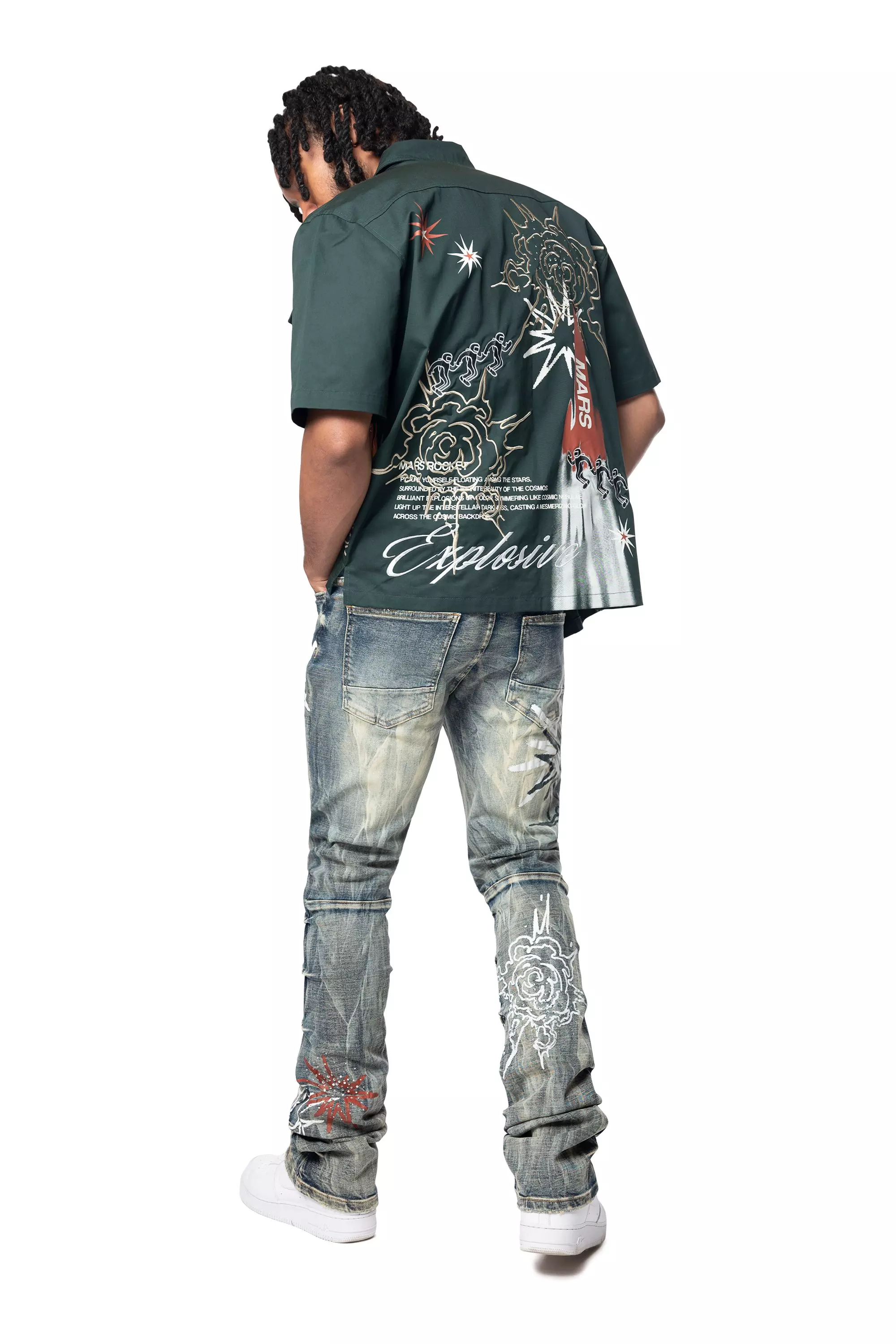 Smoke Rise Men's Explosive Woven Button Down - GREEN