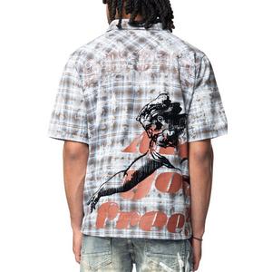 Smoke Rise Men's Plaid Distressed Graffiti Woven Shirt