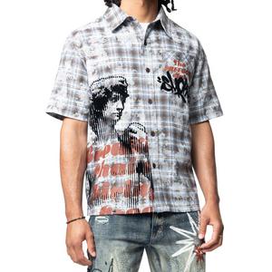 Smoke Rise Men's Plaid Distressed Graffiti Woven Shirt