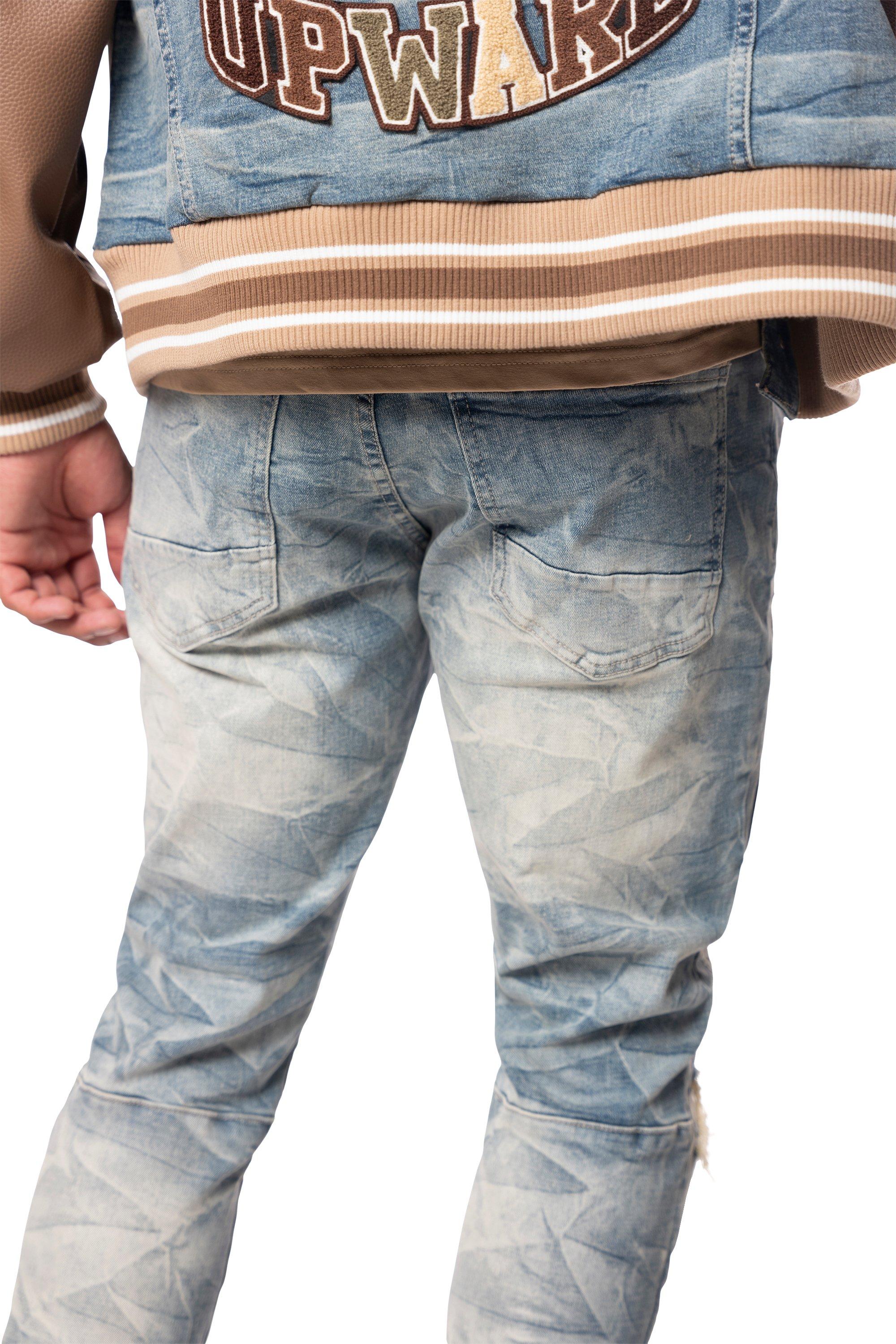 Smoke Rise Men's Slim Varsity Patch Denim Jeans - Clyde Blue - BLUE Thumbnail View 7