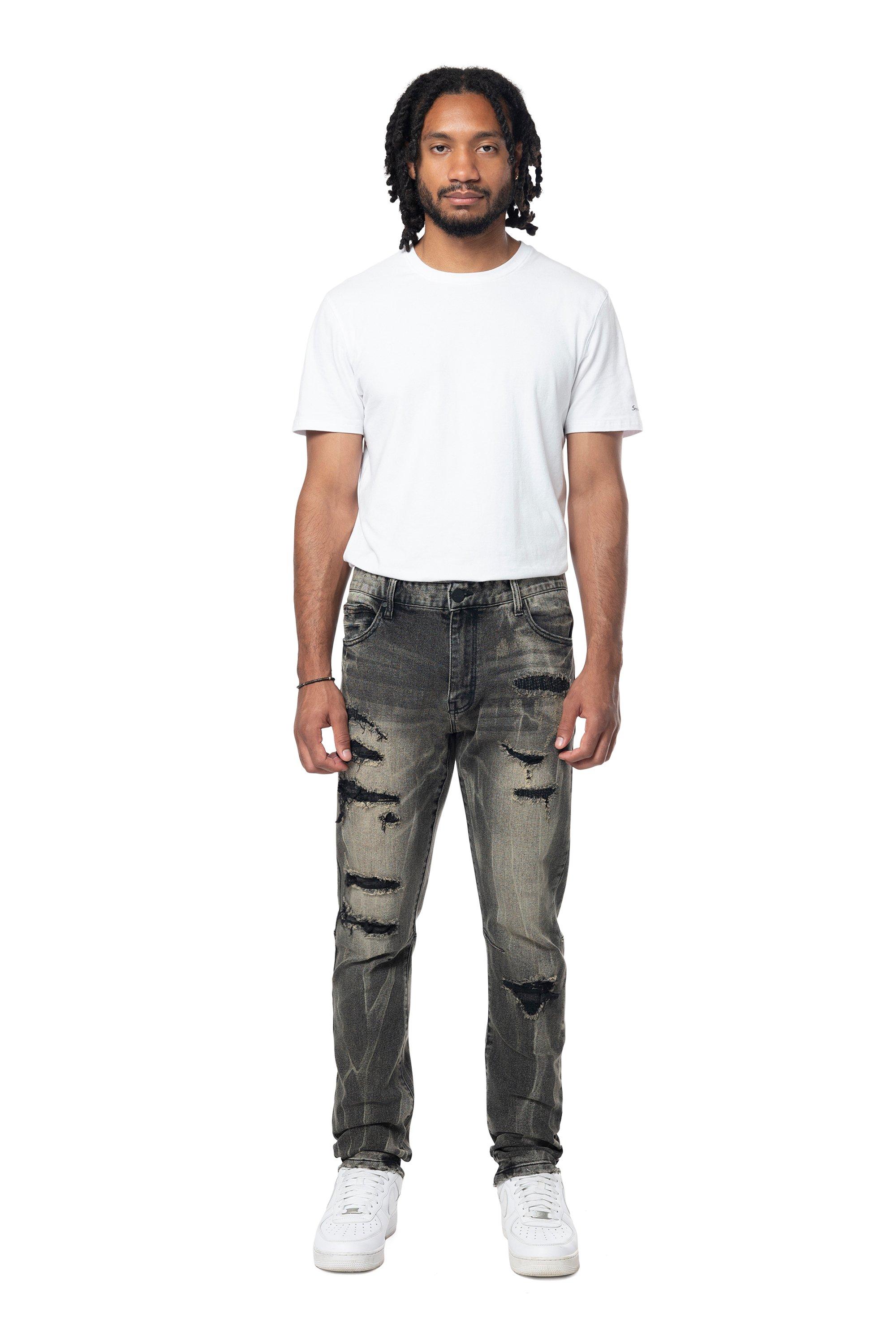 Smoke Rise Men's Dust Rip & Repair Lightning Jeans - Black - BLACK Thumbnail View 1