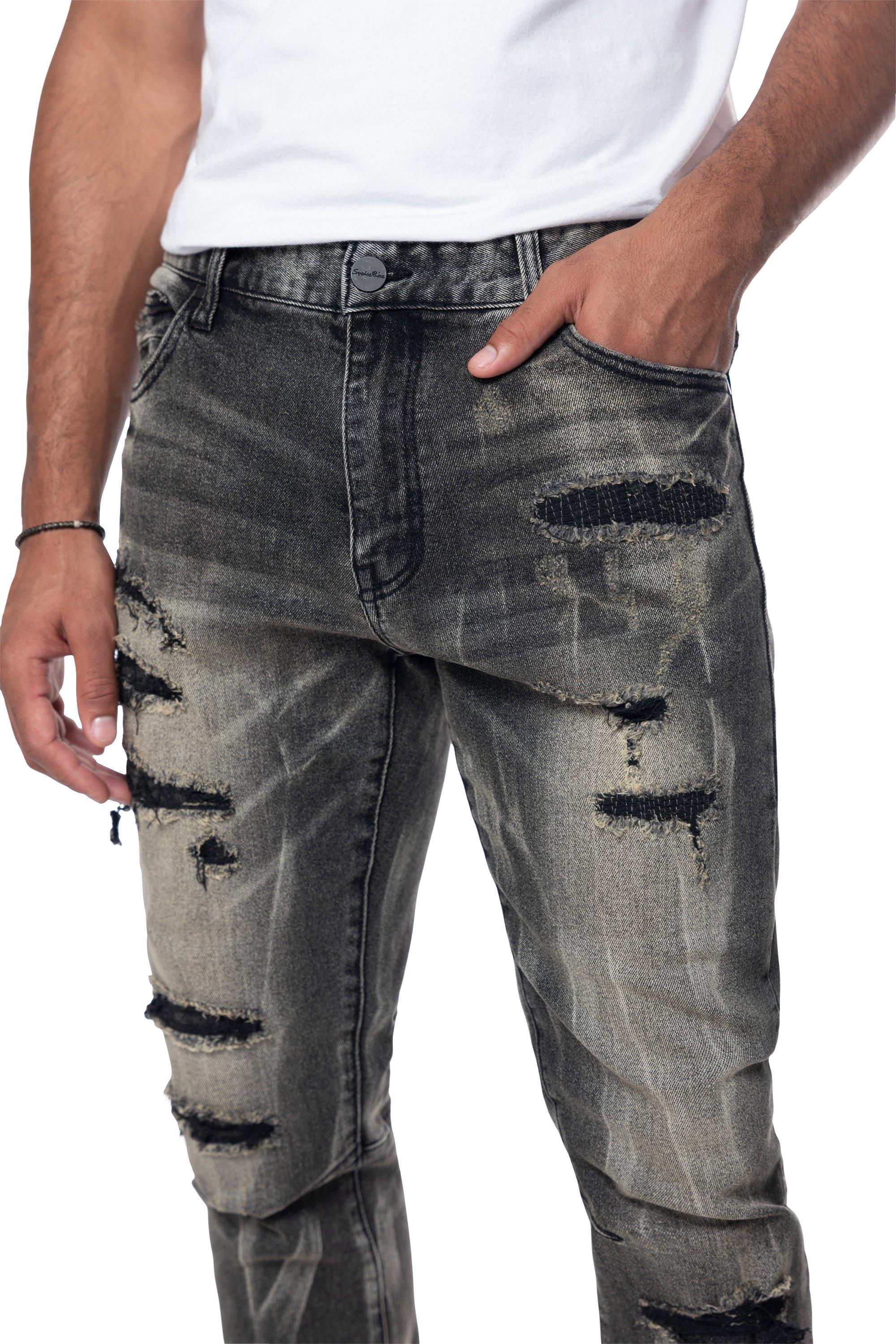 Smoke Rise Men's Dust Rip & Repair Lightning Jeans - Black - BLACK Thumbnail View 3