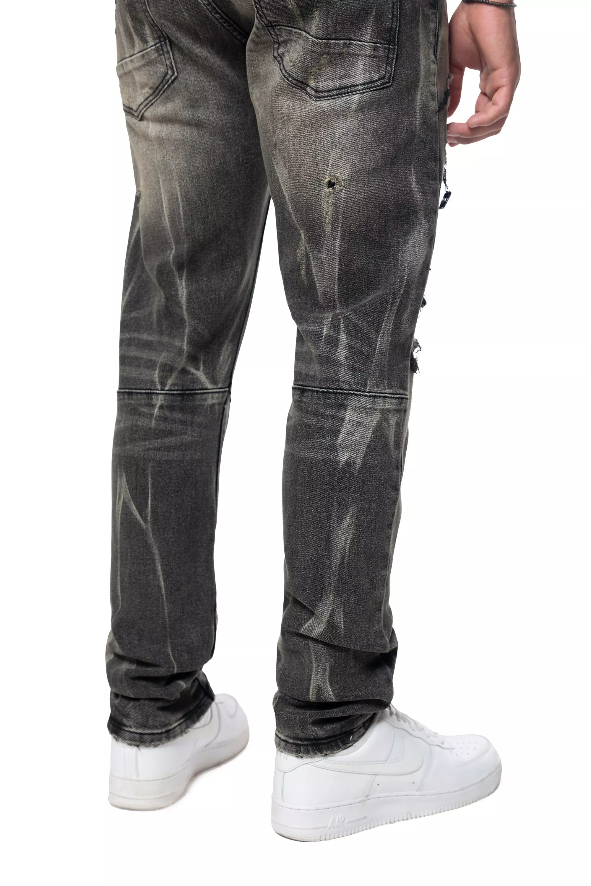 Smoke Rise Men's Dust Rip & Repair Lightning Jeans - Black - BLACK