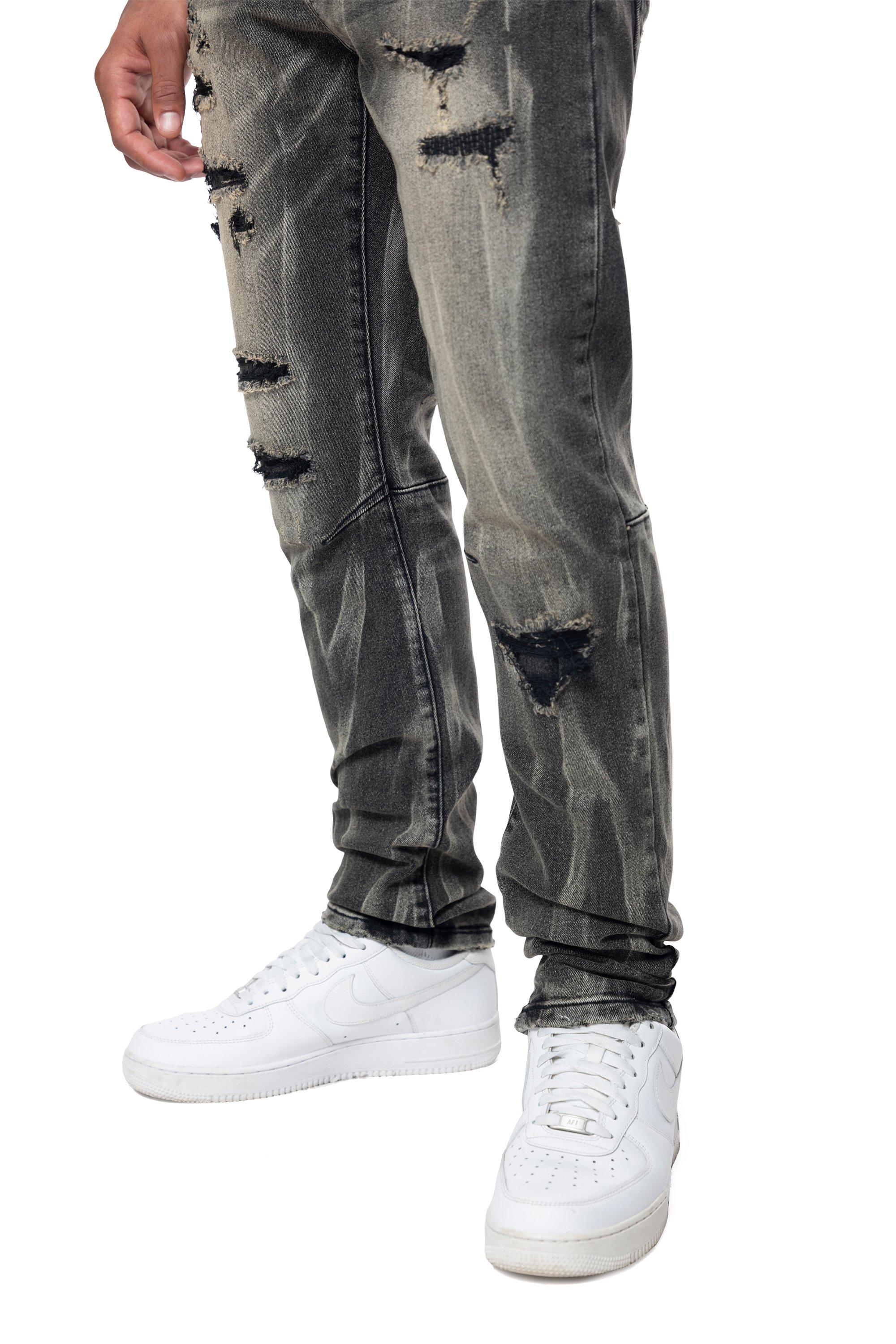 Smoke Rise Men's Dust Rip & Repair Lightning Jeans - Black - BLACK Thumbnail View 6